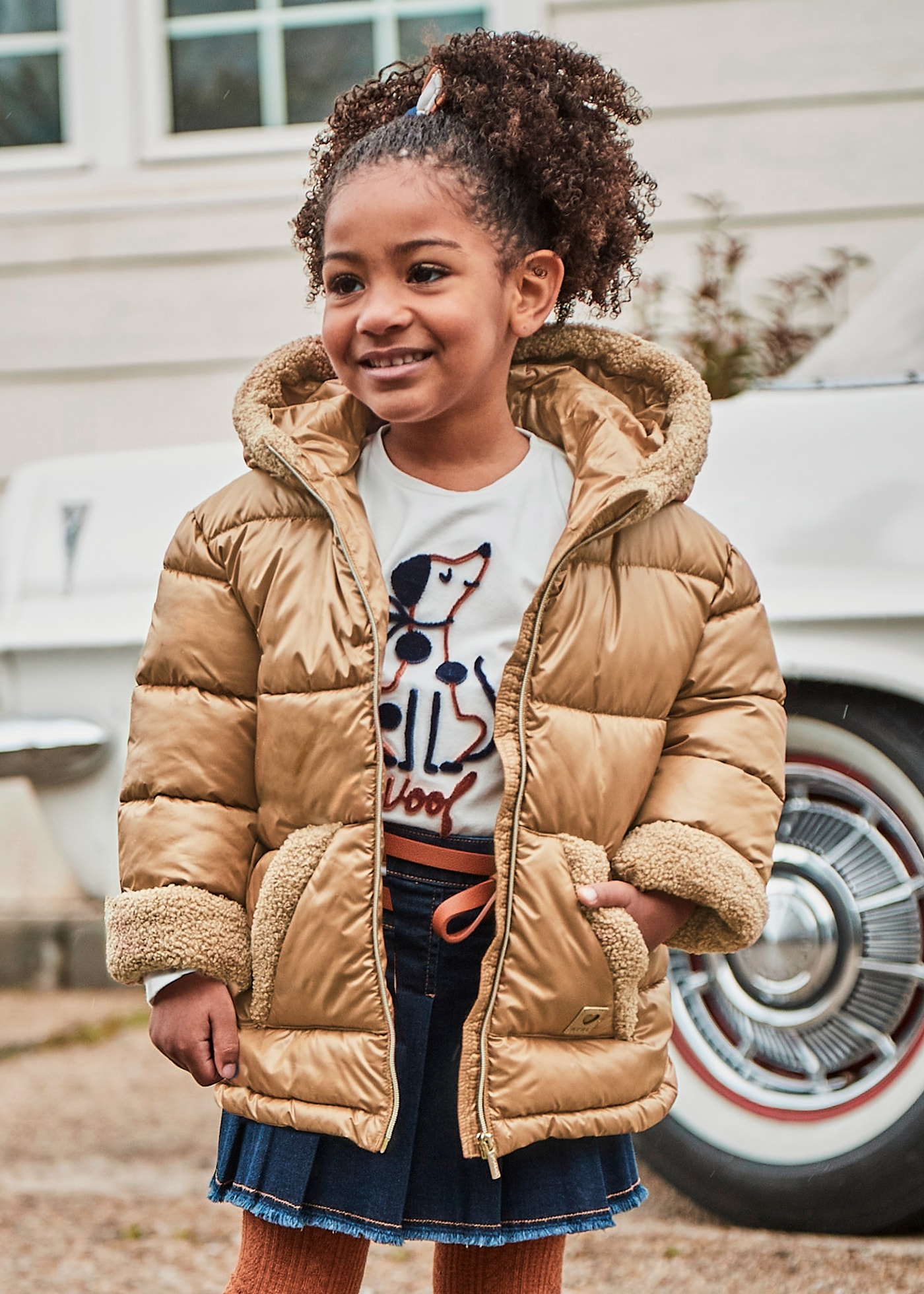 Girl Coat with Faux Sheepskin Details