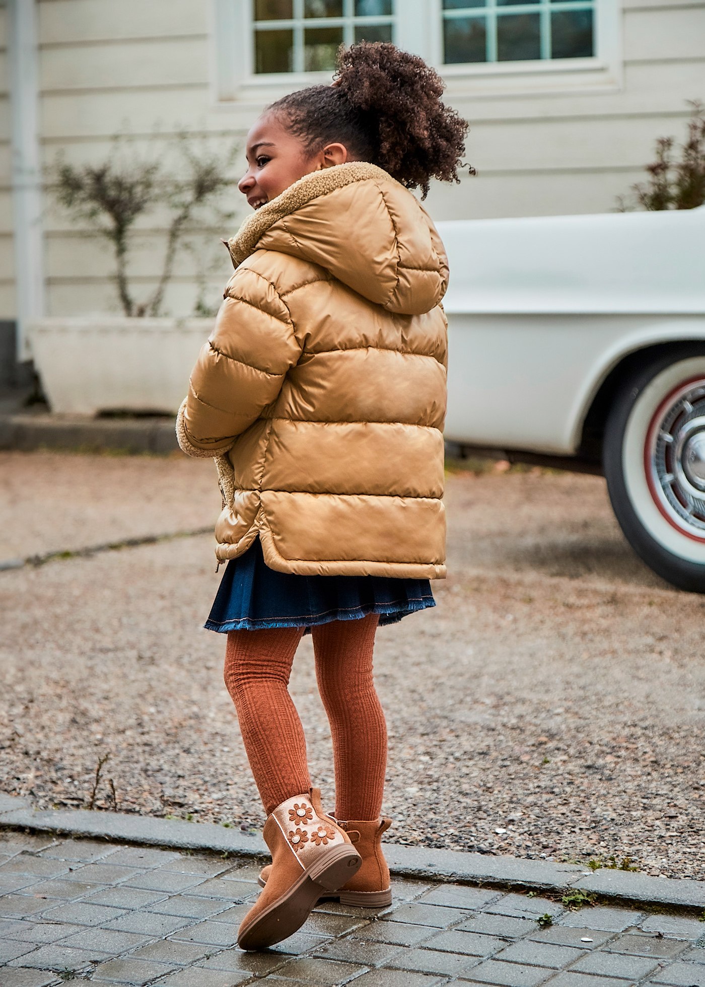 Girl Coat with Faux Sheepskin Details