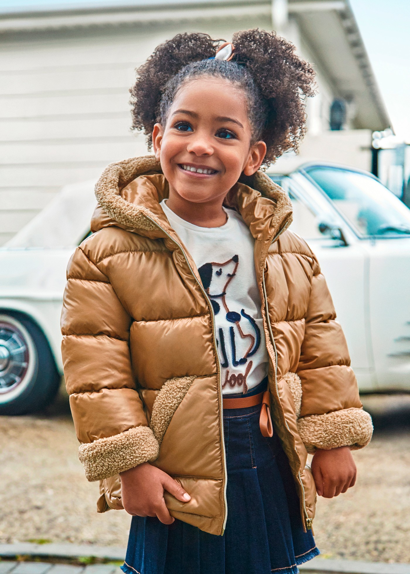 Girl Coat with Faux Sheepskin Details