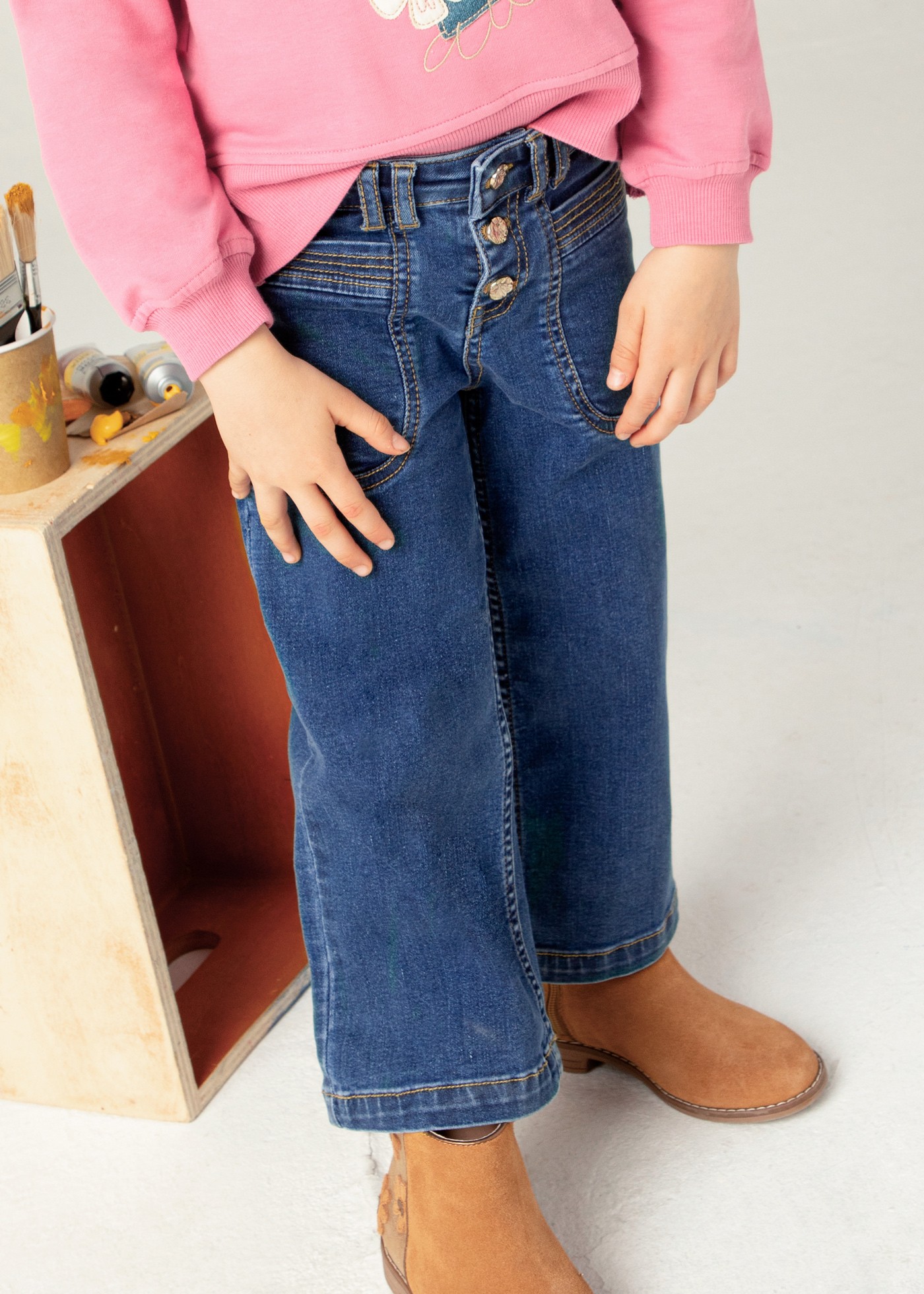 Pantalón denim acampanado niña