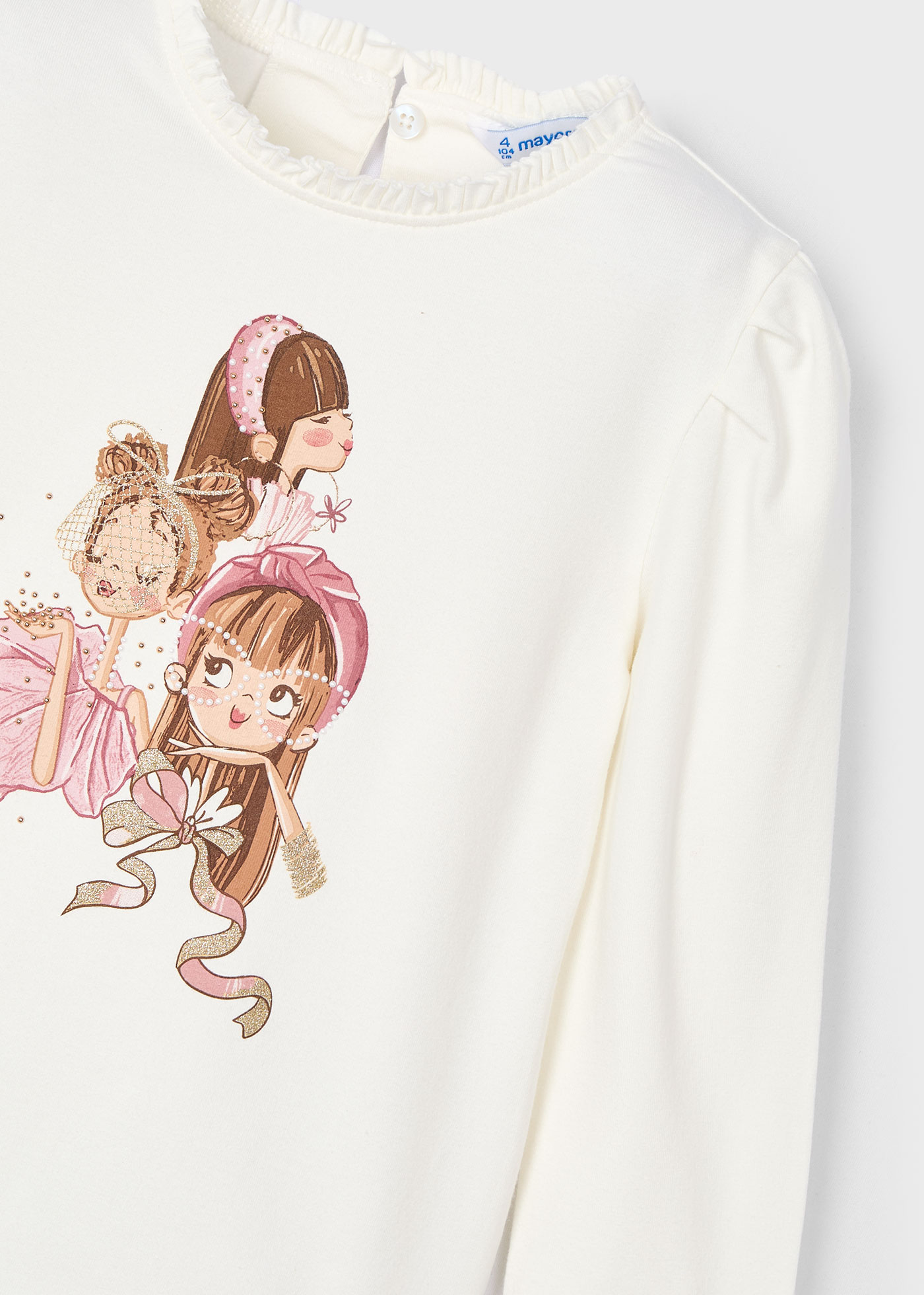 Playera dibujo holán cuello niña