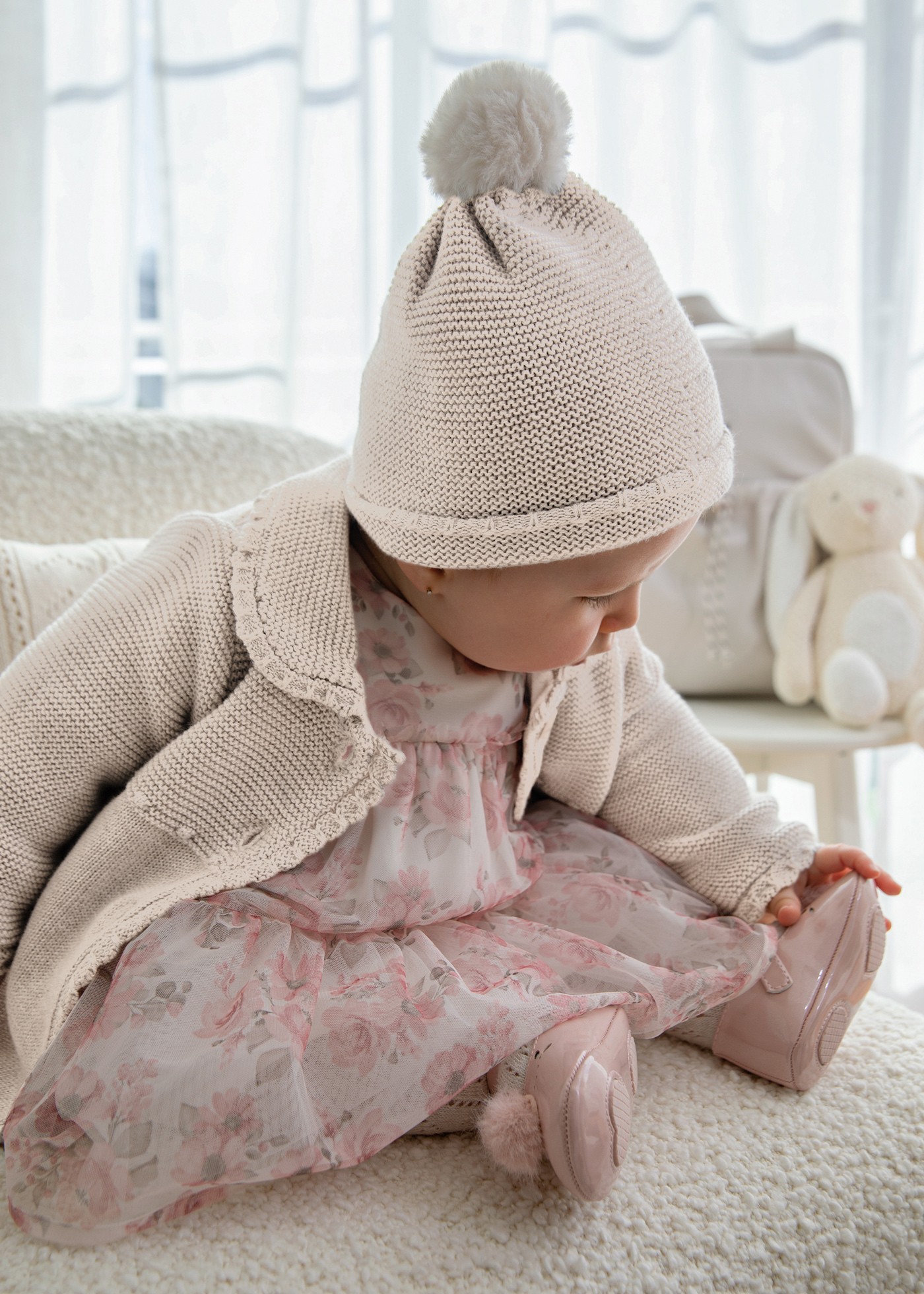 Newborn Girl Tricot Coat with Hat