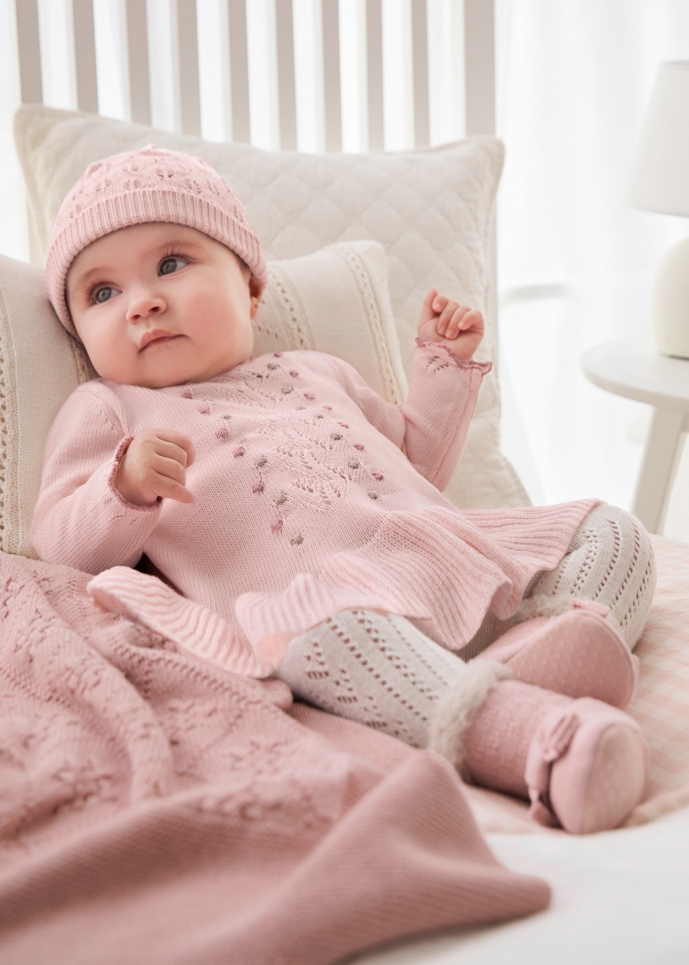 Newborn Girl Knit Dress with Hat