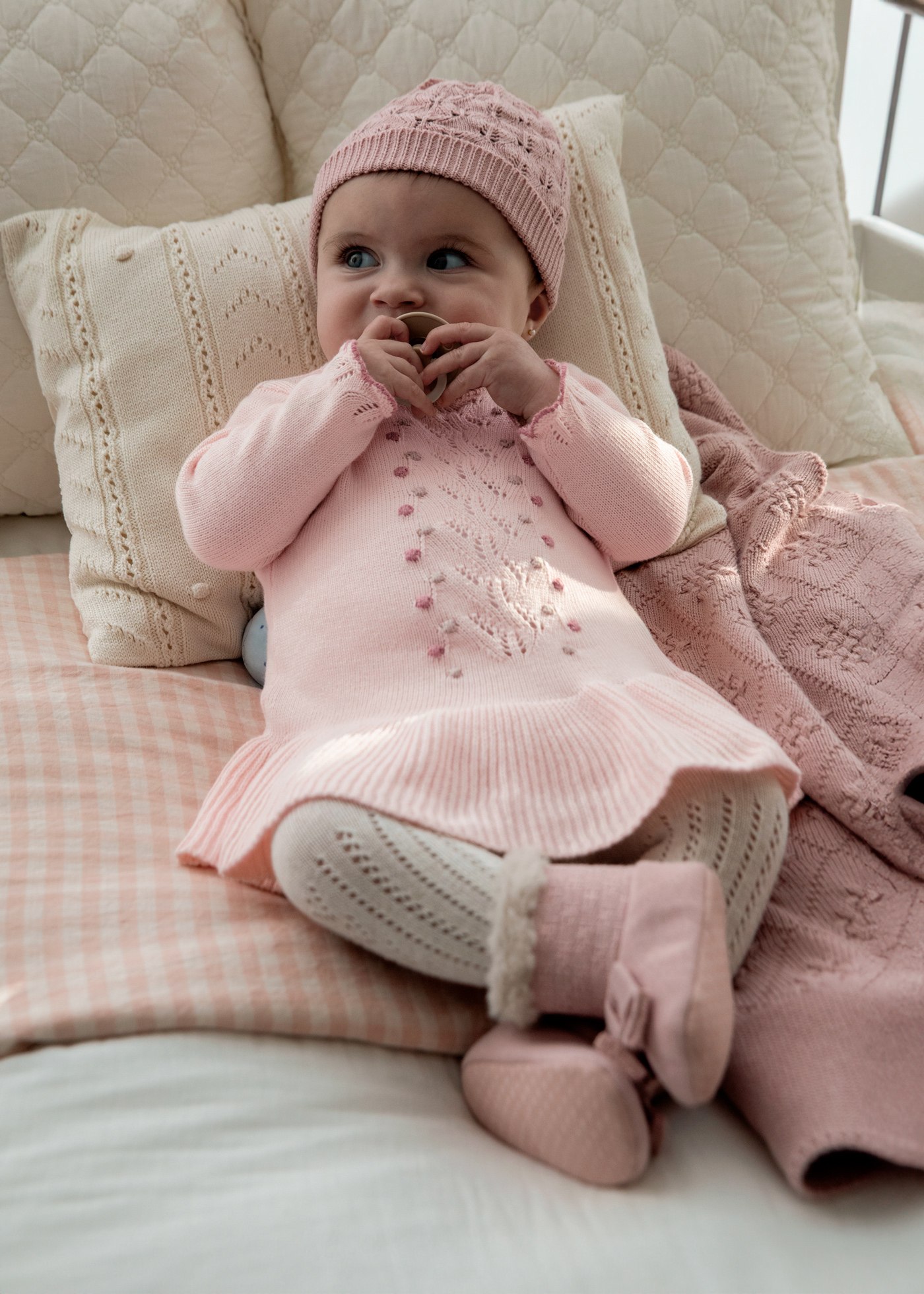 Newborn Girl Knit Dress with Hat