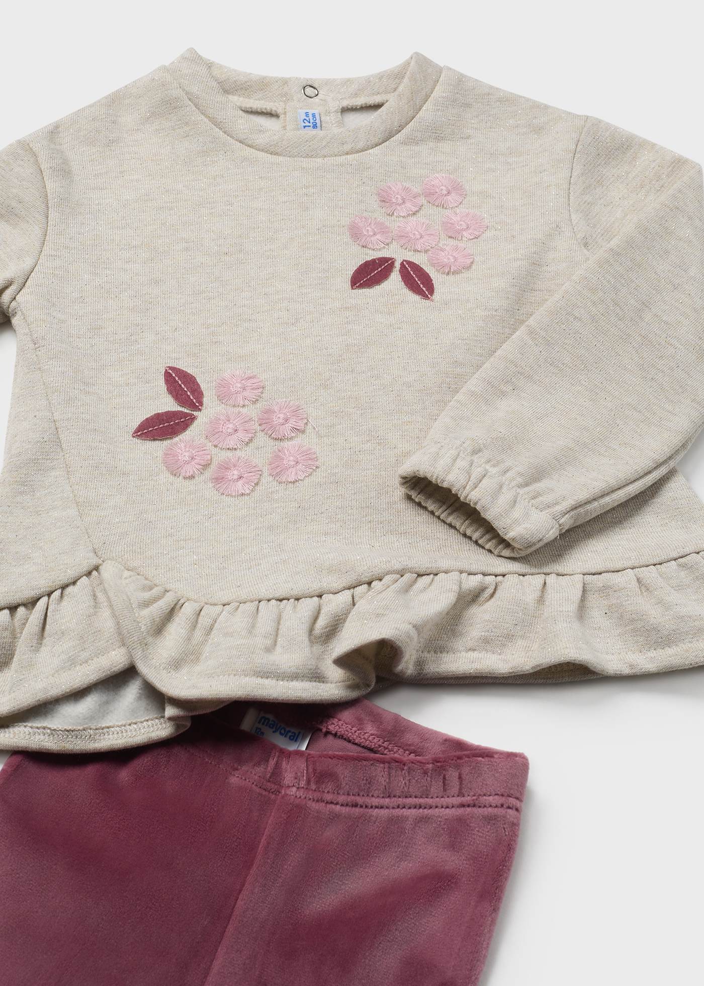 Conjunto leggings e camisola folho bebé