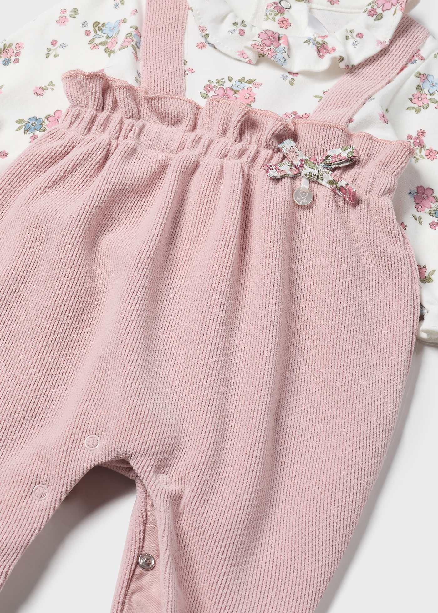 Newborn Girl Floral Dungarees Romper