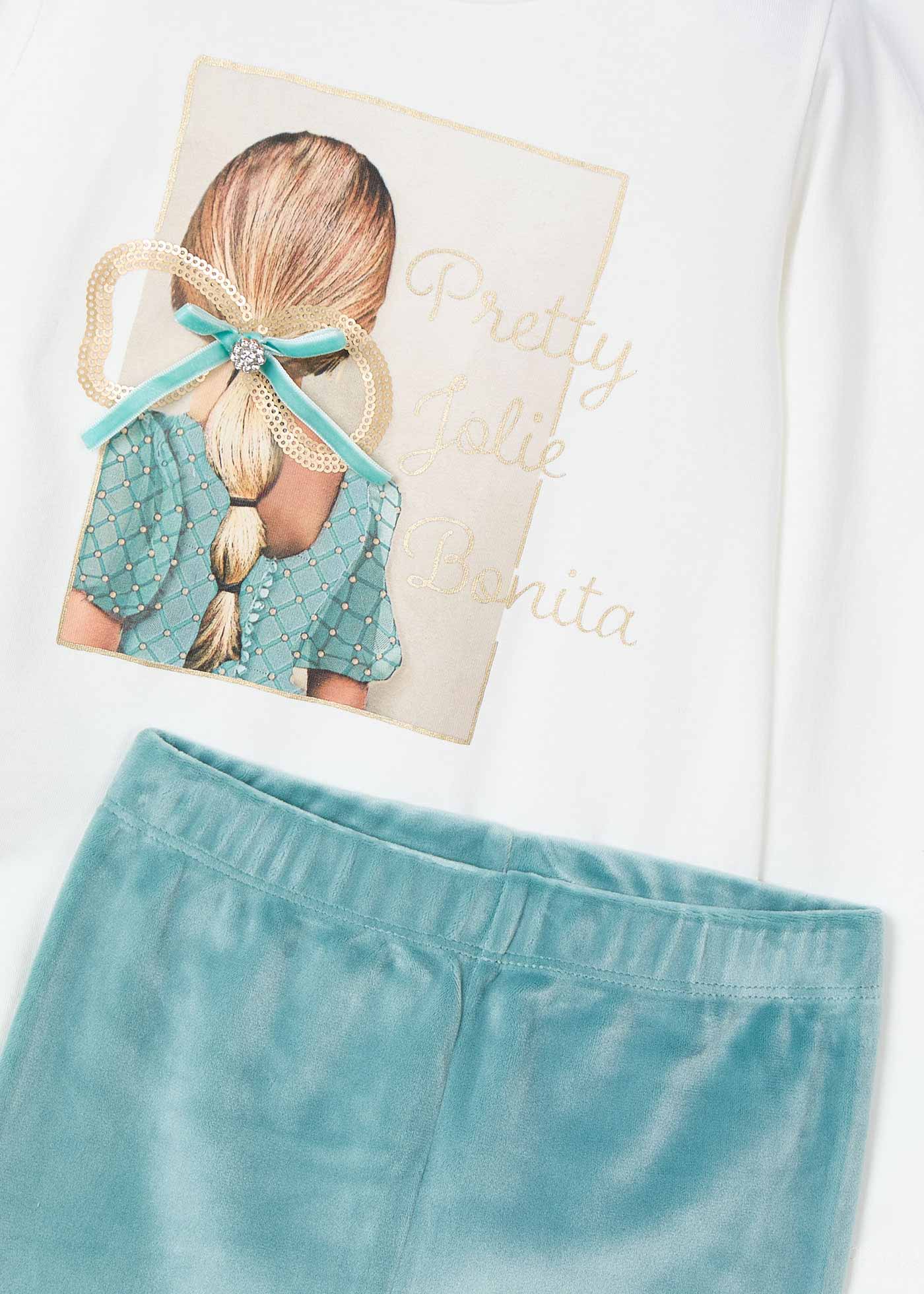 Girl T-Shirt and Velvet Leggings Set