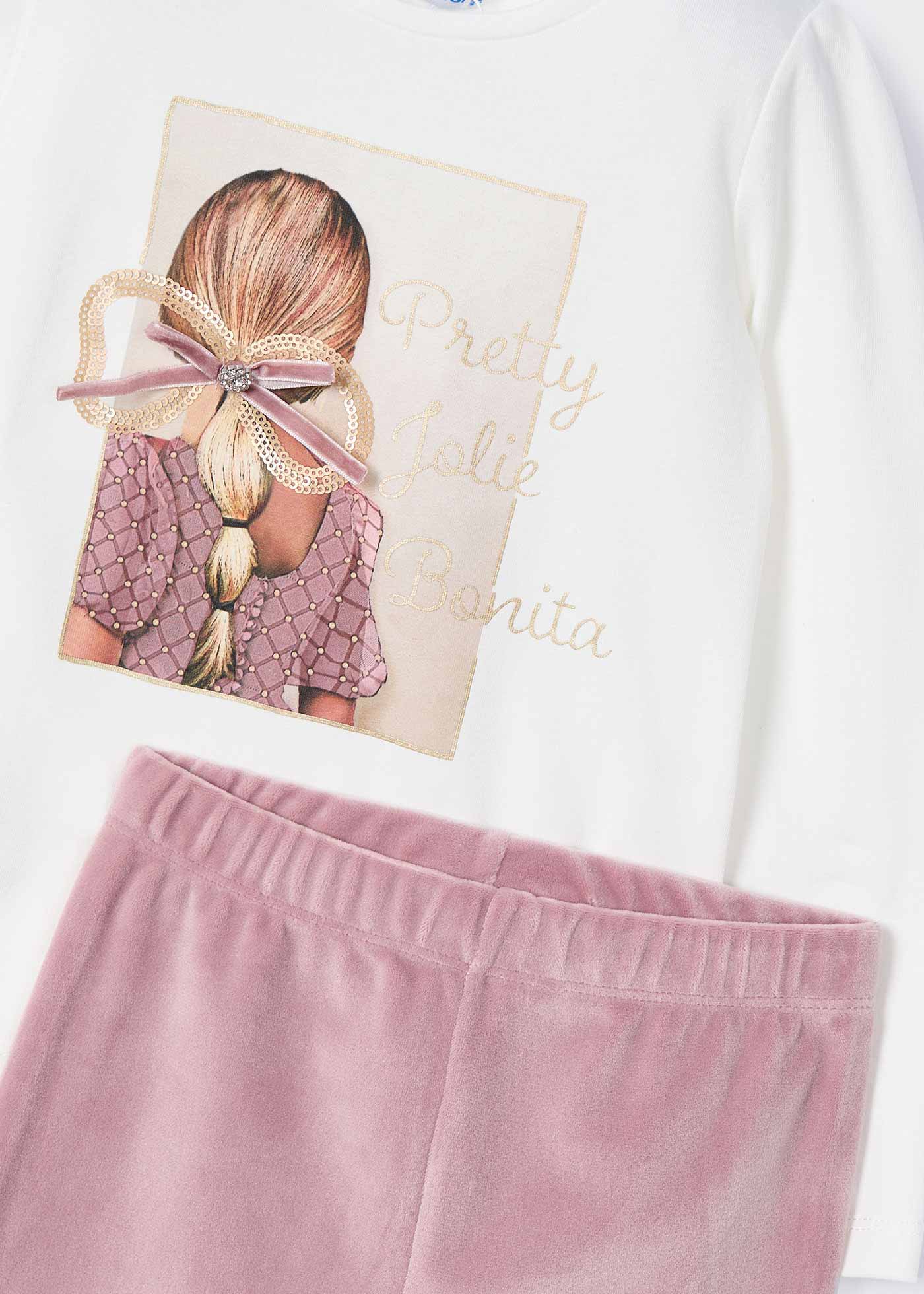 Set colanti catifea si tricou fetita