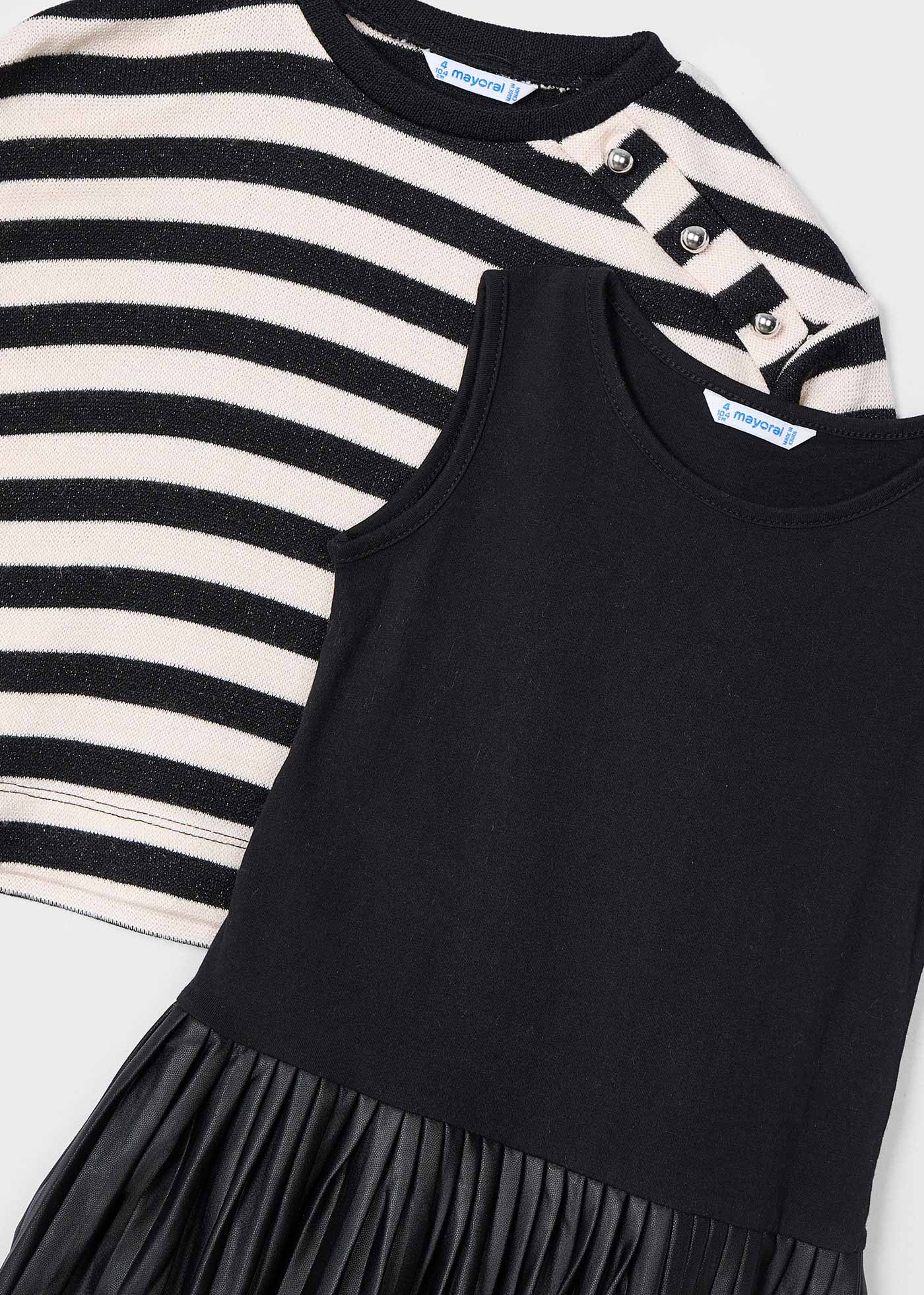 Girl Sleeveless Dress with Striped Sweatshirt