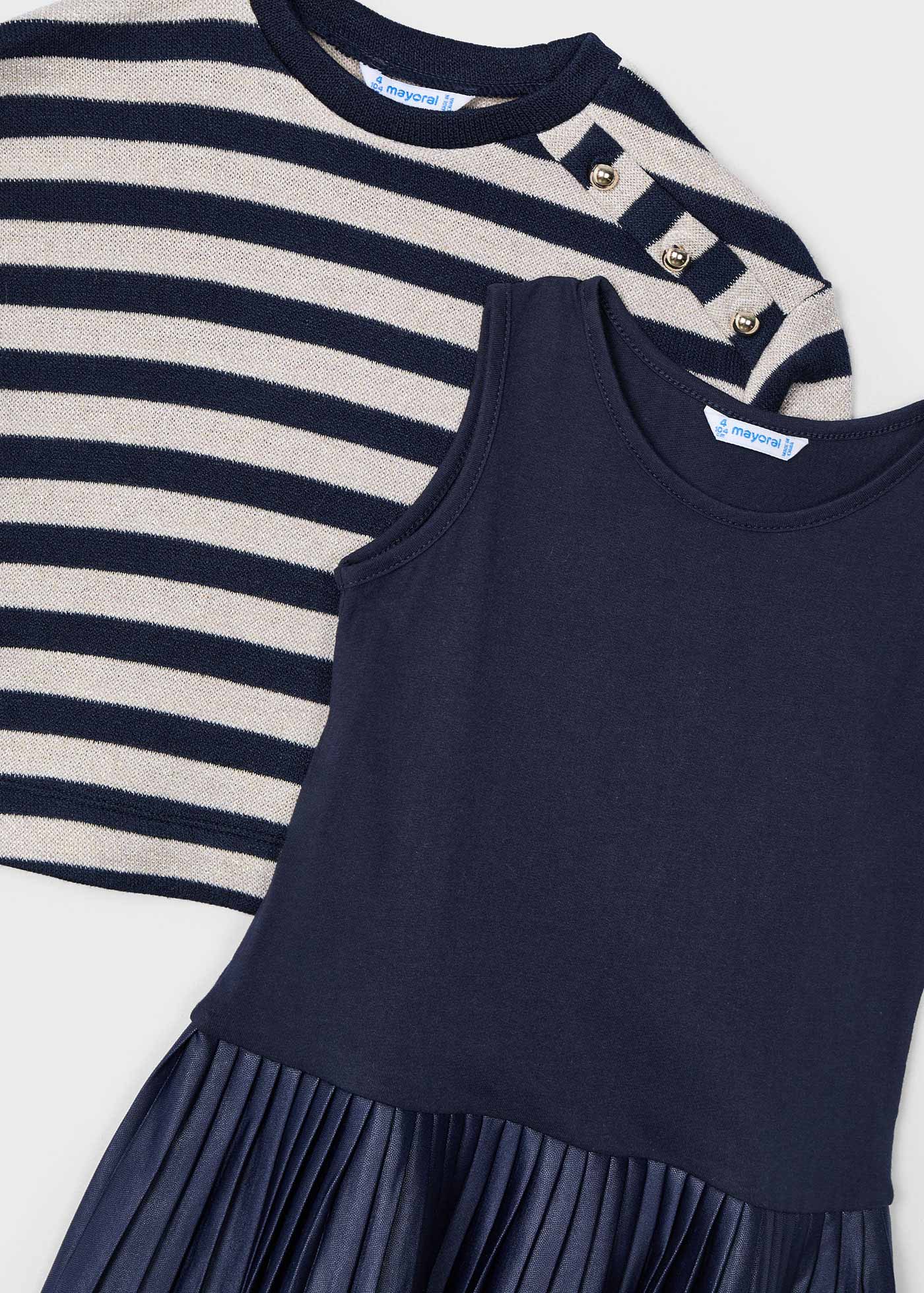 Girl Sleeveless Dress with Striped Sweatshirt