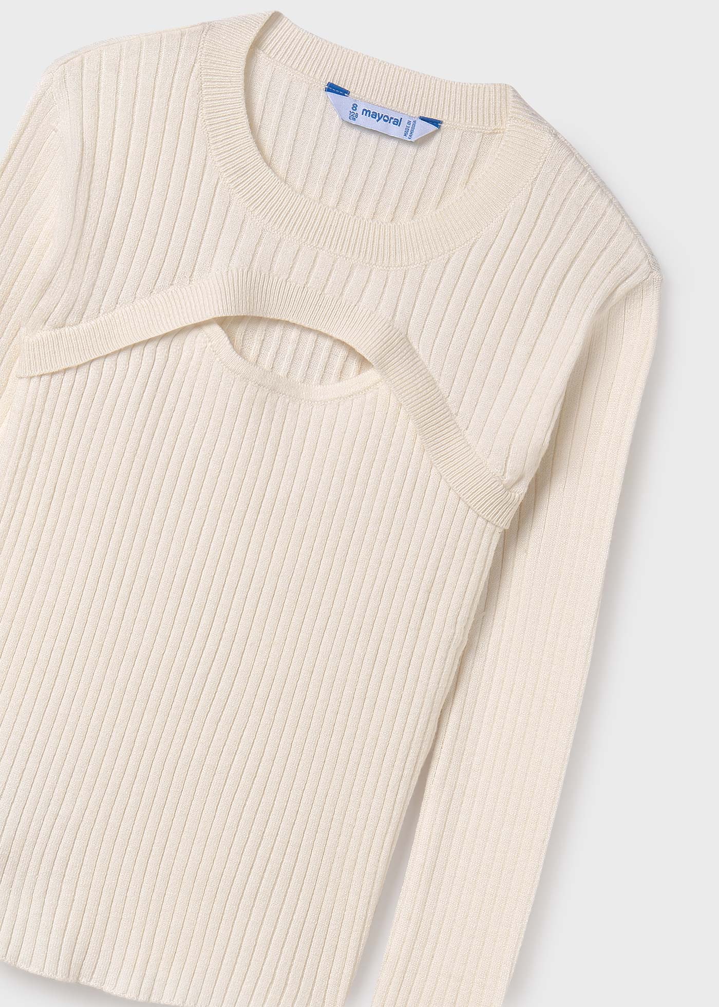 Sweter z dzianiny ściągaczowej z wycięciem dla dziewczynki