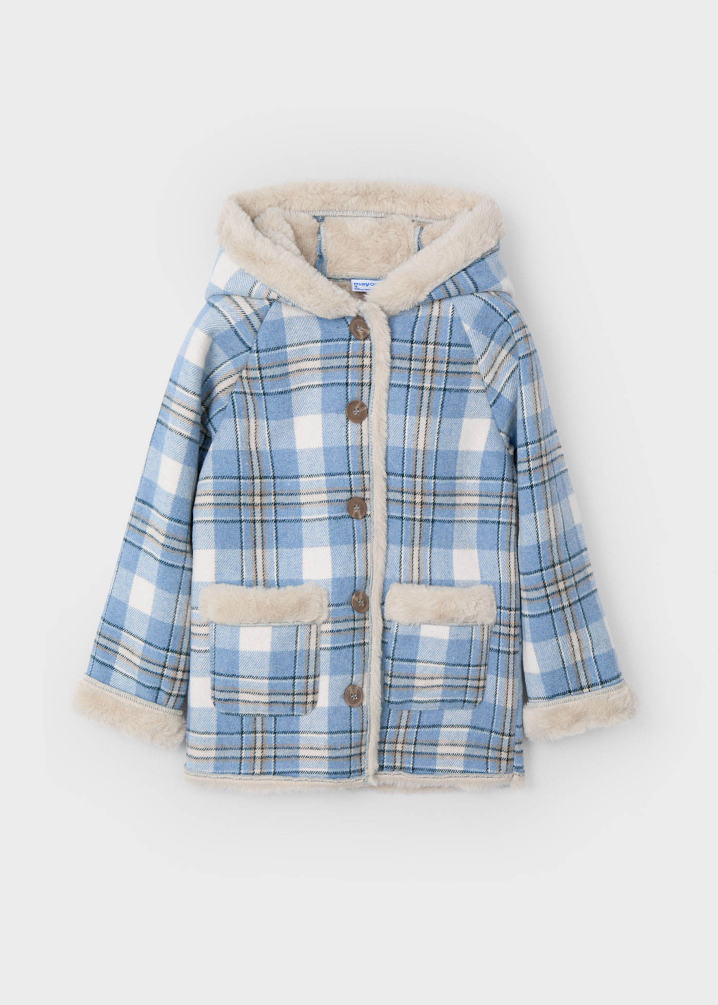 Girl Double Face Checked Coat Sky blue Mayoral