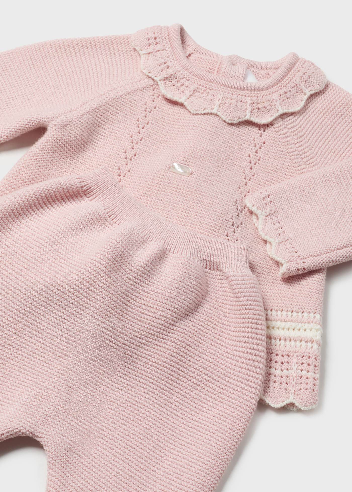 Conjunto calças e jersey tricot recém nascida