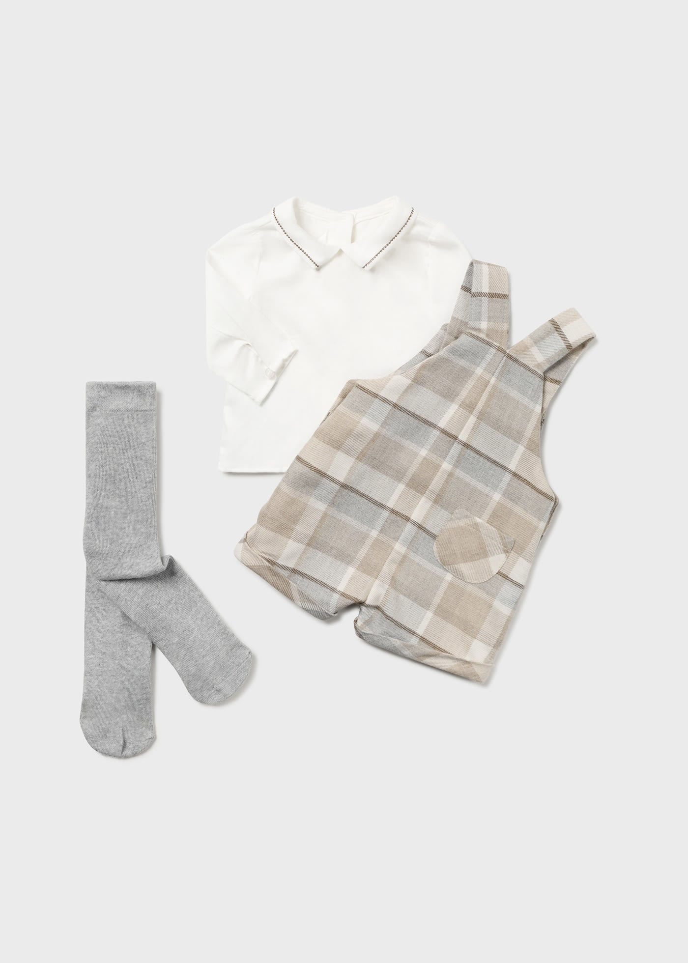 Newborn 3 Piece Checked Dungarees Set