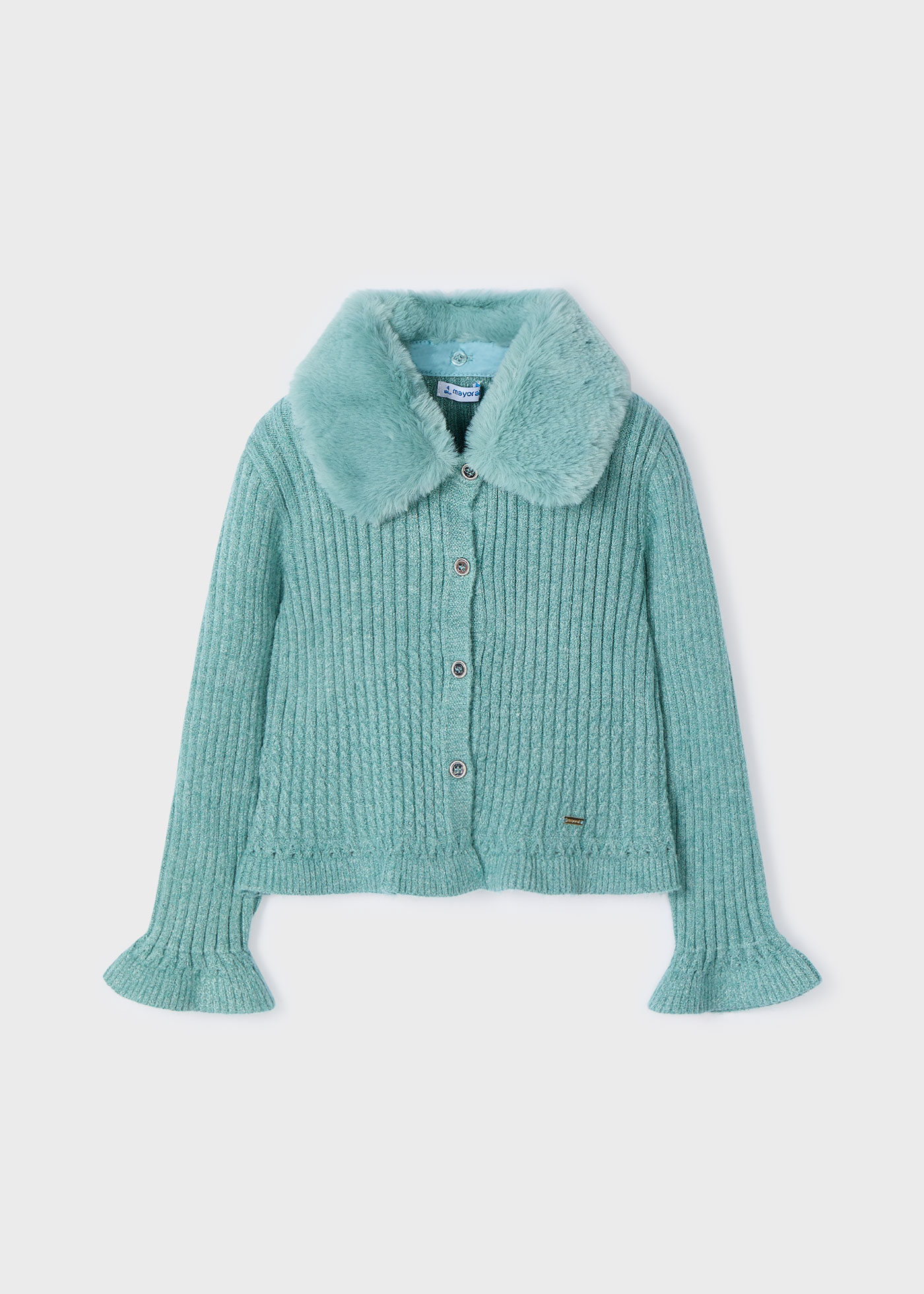 Girl Tricot Cardigan with Fur Collar