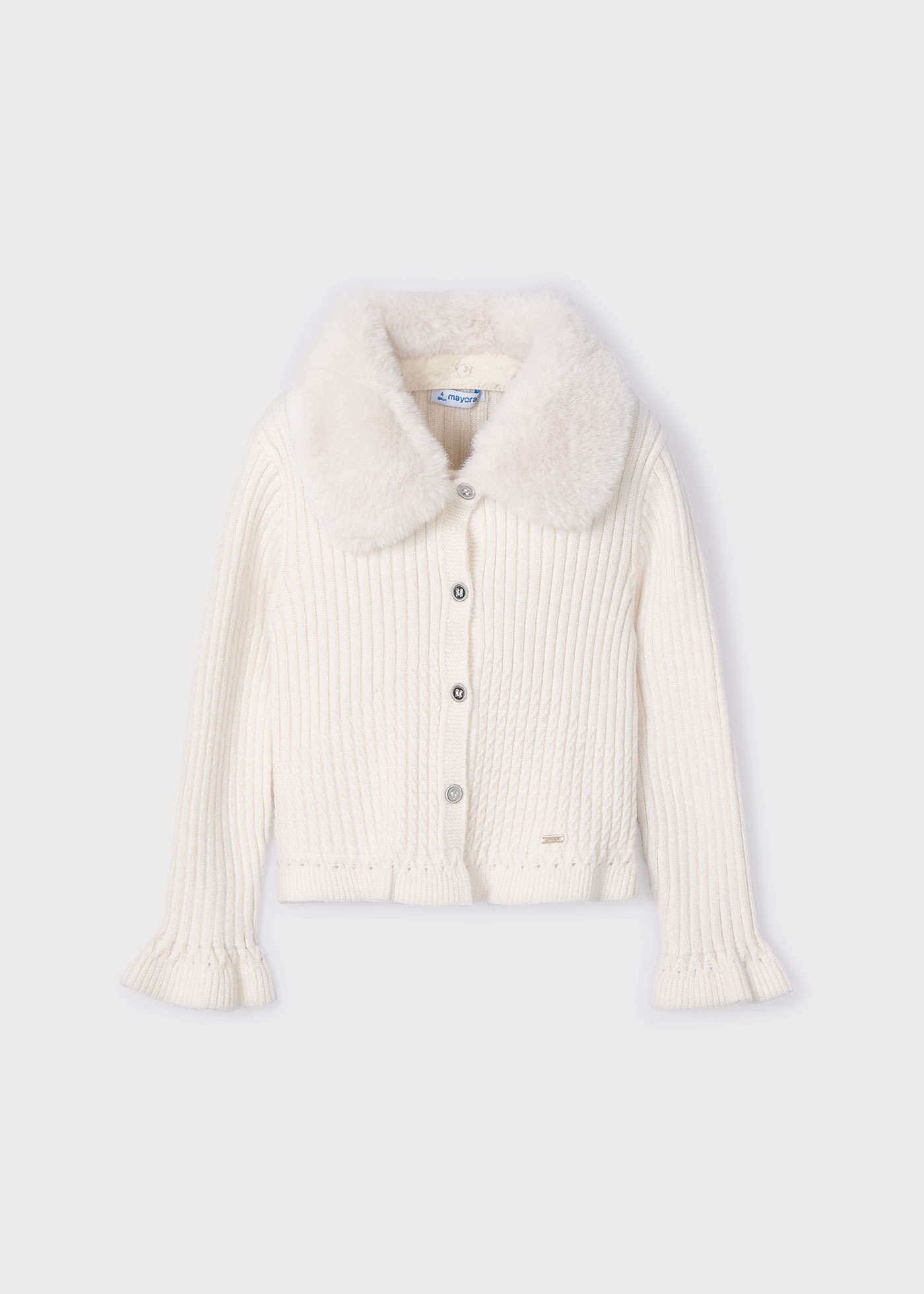 Girl Knit Cardigan with Faux Fur Collar