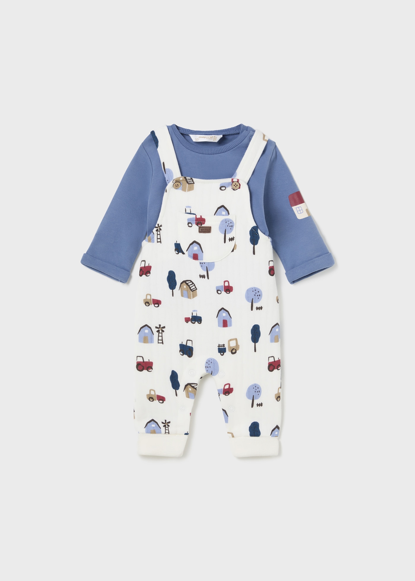 Newborn Boy Print Dungarees and T-Shirt Set