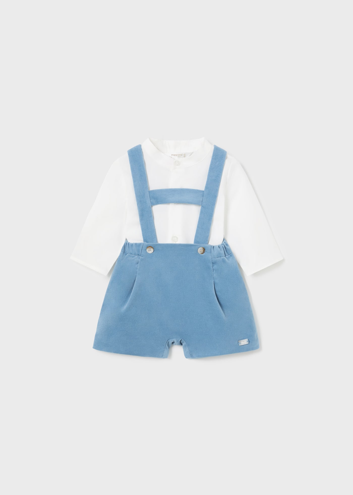 Completo pantaloncino bretelle e body neonato