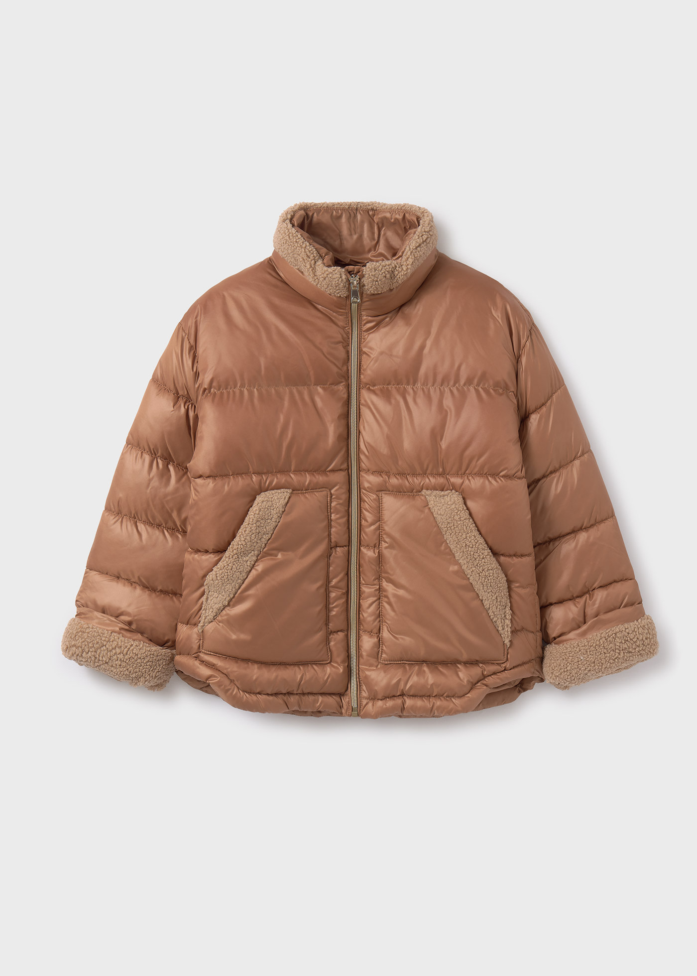 Girl Padded Coat with Faux Sheepskin