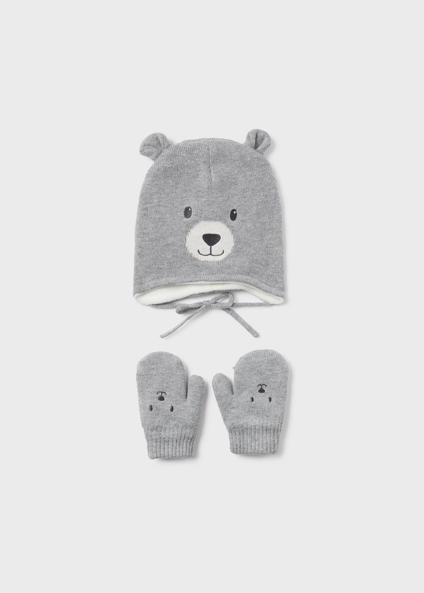 Conjunto gorro y manoplas oso bebé