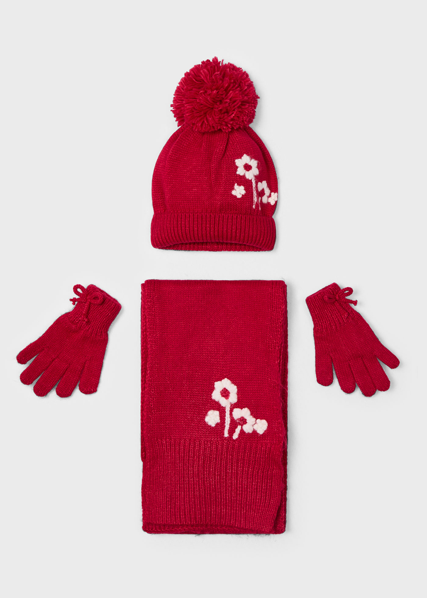 Girl 3 Piece Floral Hat and Scarf Set Cherry Mayoral