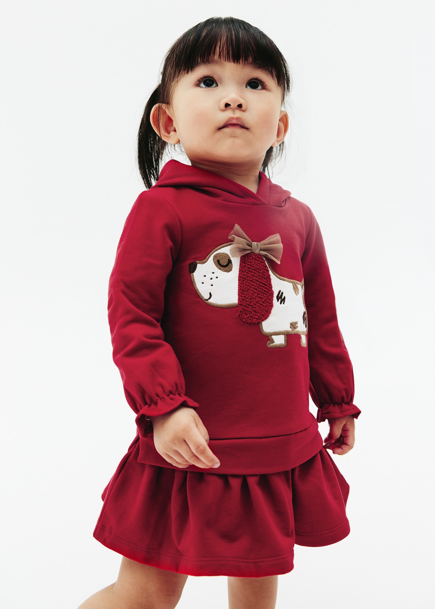 Baby Puppy Print Hooded Terry Dress