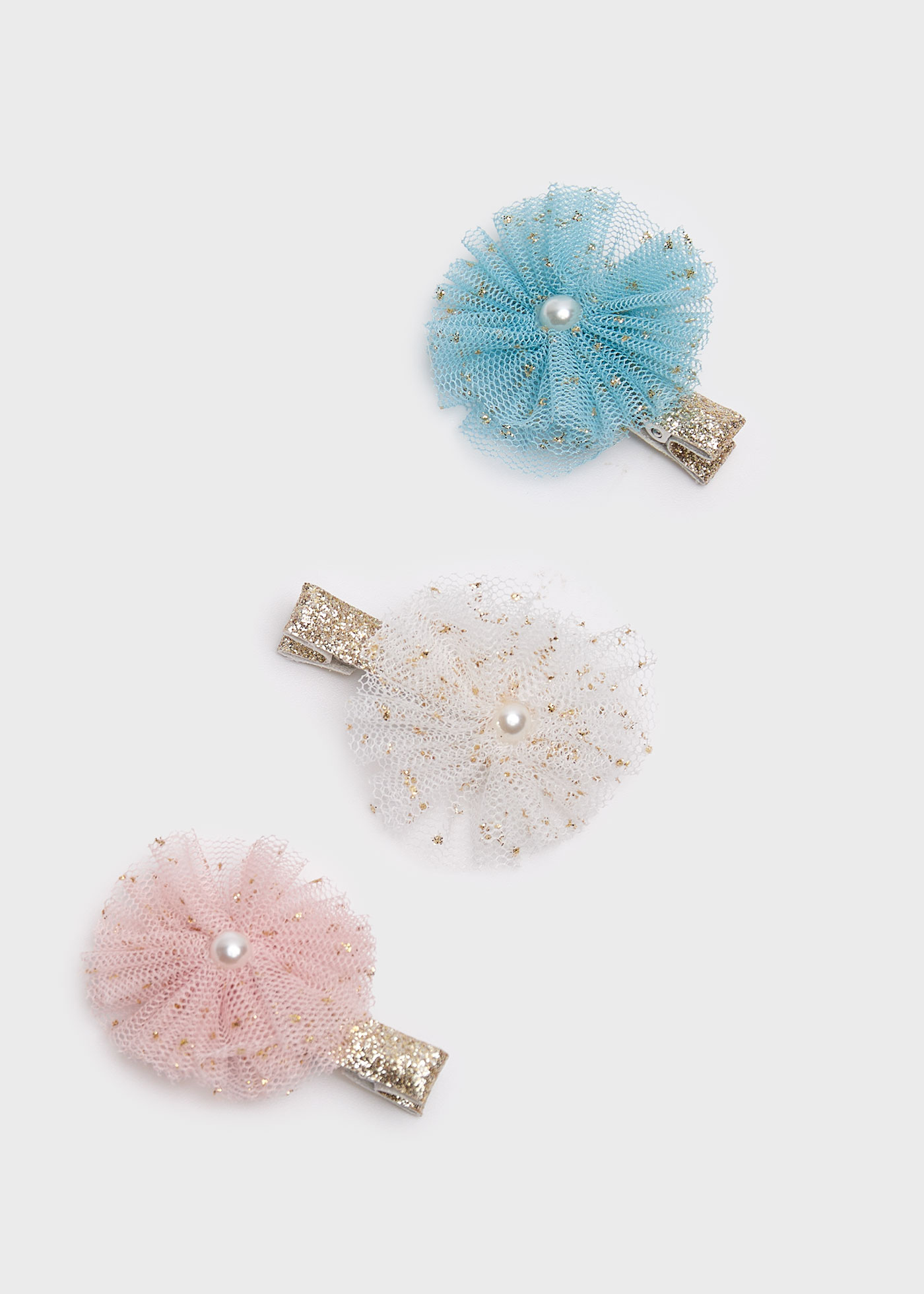 Girl Set of 3 Tulle Pearl Clips