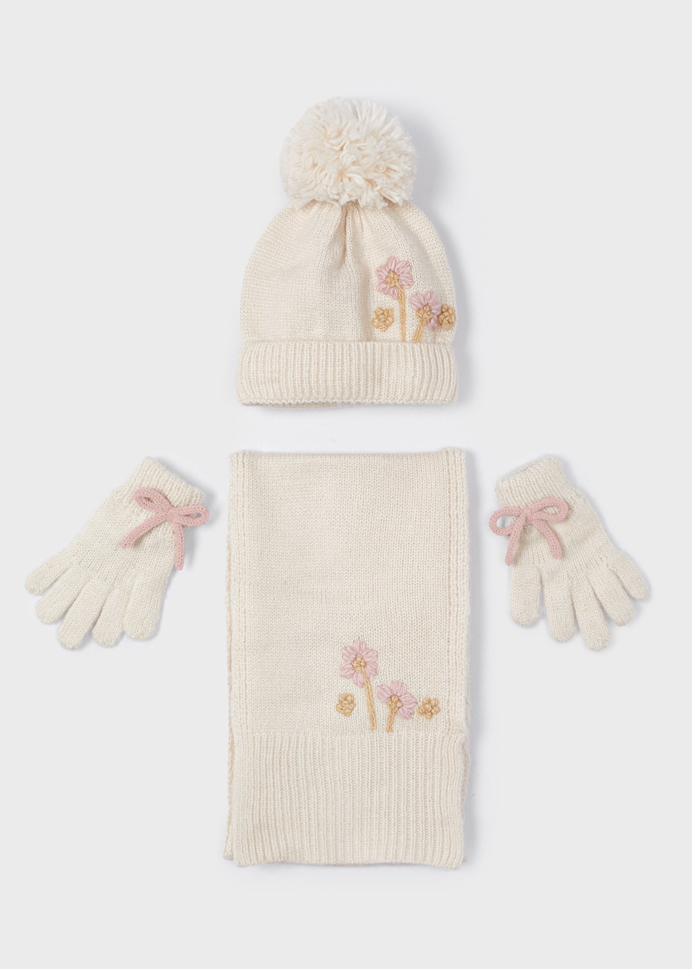 Girl 3 Piece Floral Hat and Scarf Set