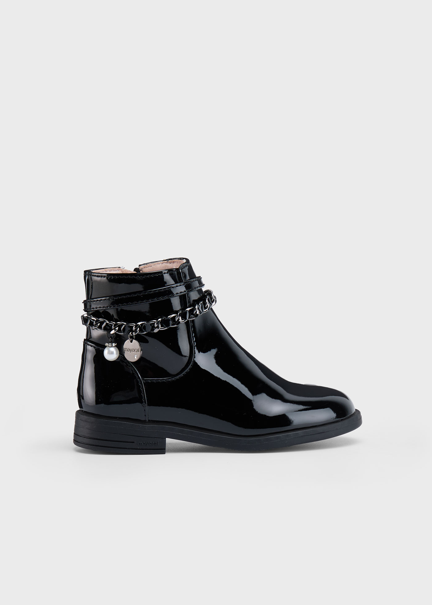 Girl Chain Patent Leather Ankle Boots