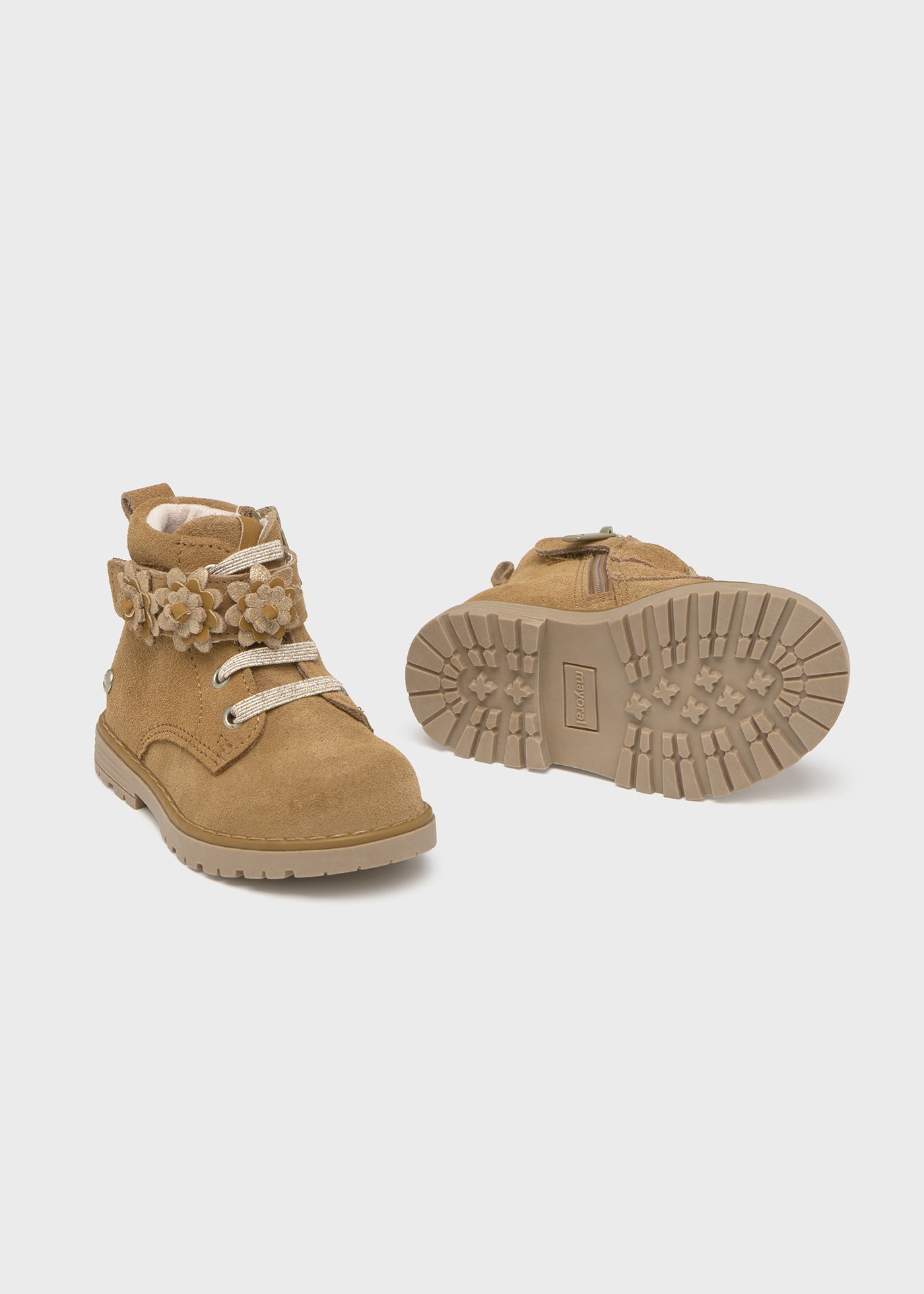Stivaletti crosta di pelle fiori neonata