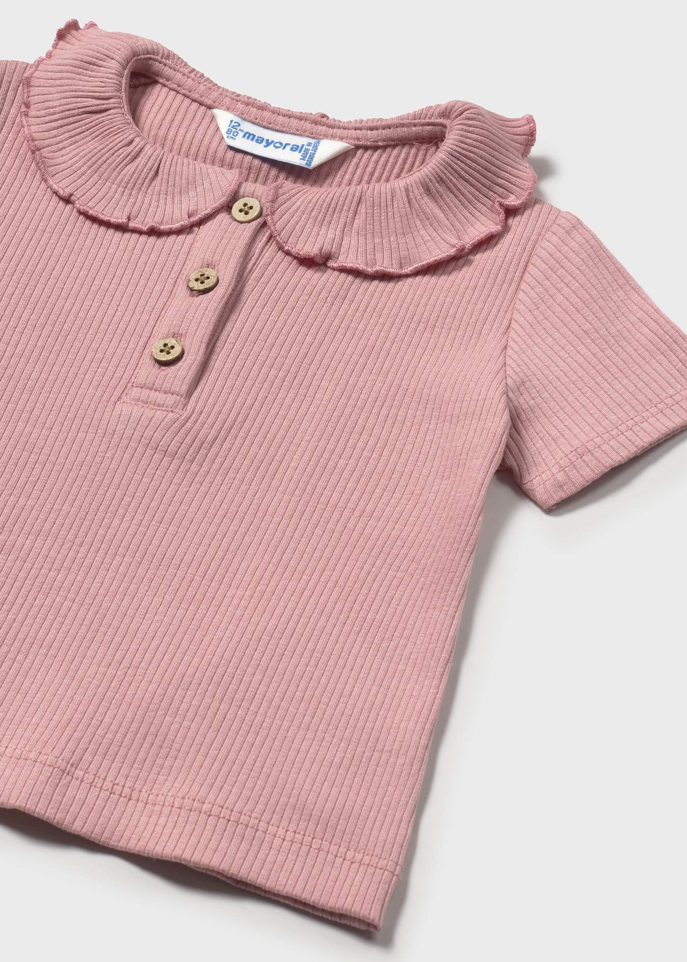 Baby ribbed polo shirt with ruffle collar