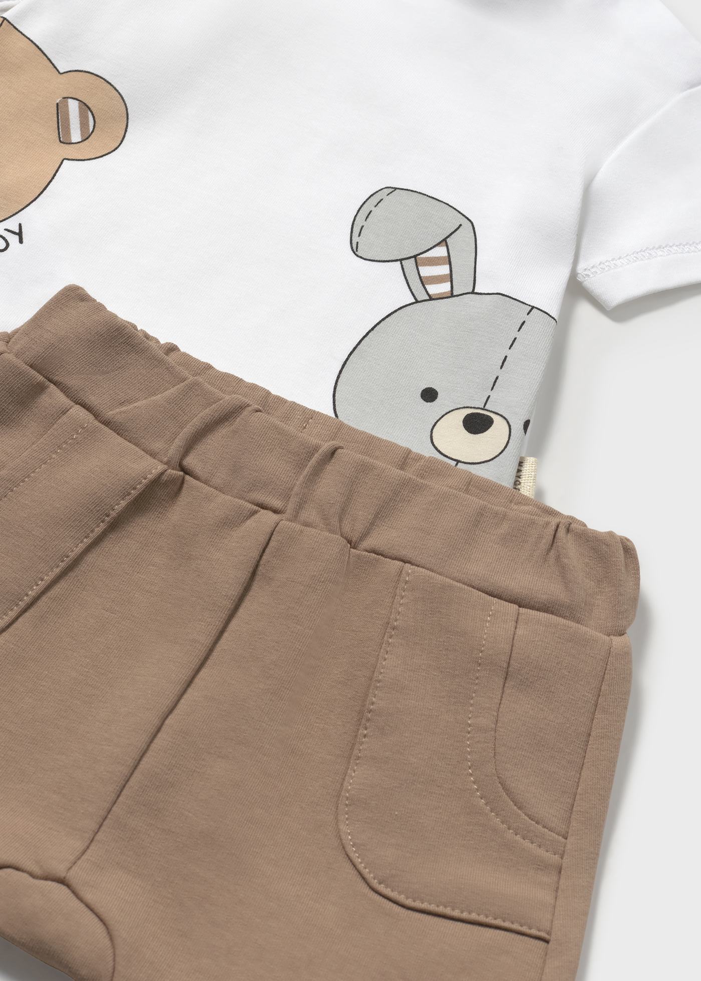 Set pantaloni scurti si tricou animalute nou-nascut