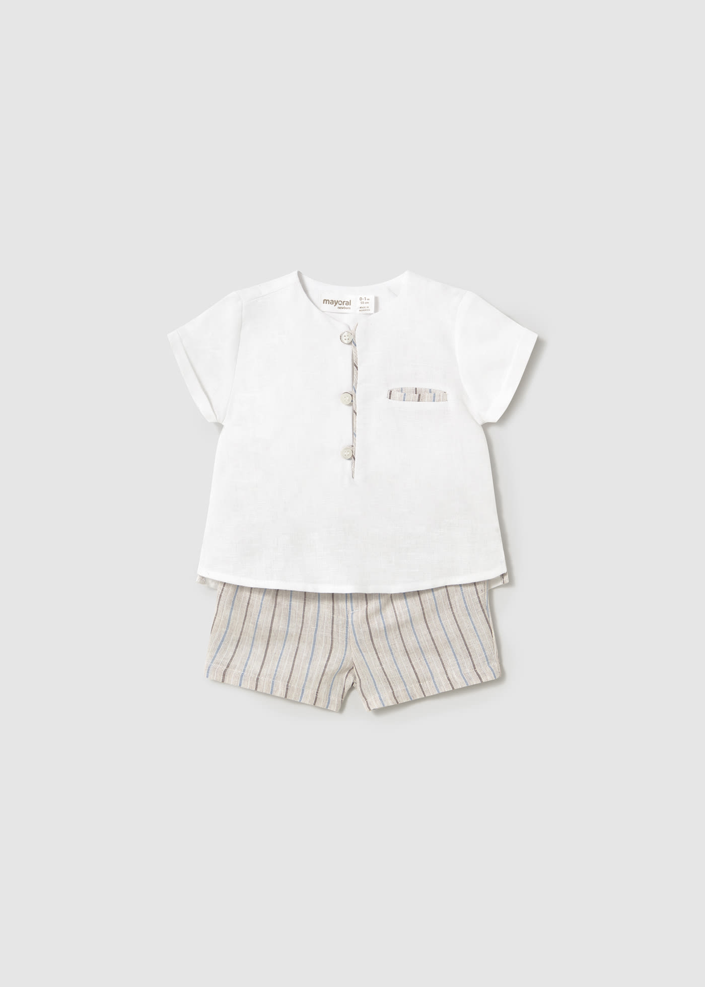 Conjunto calções e camisa com linho recém nascido