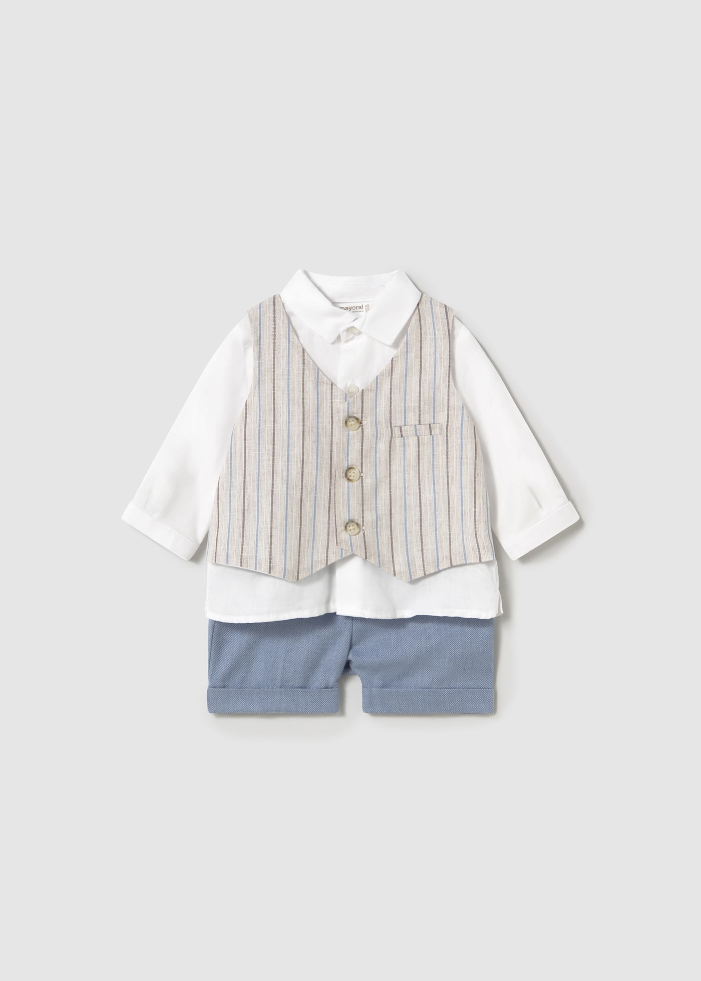 Set pantaloni scurti si camasa cu vesta nou-nascut