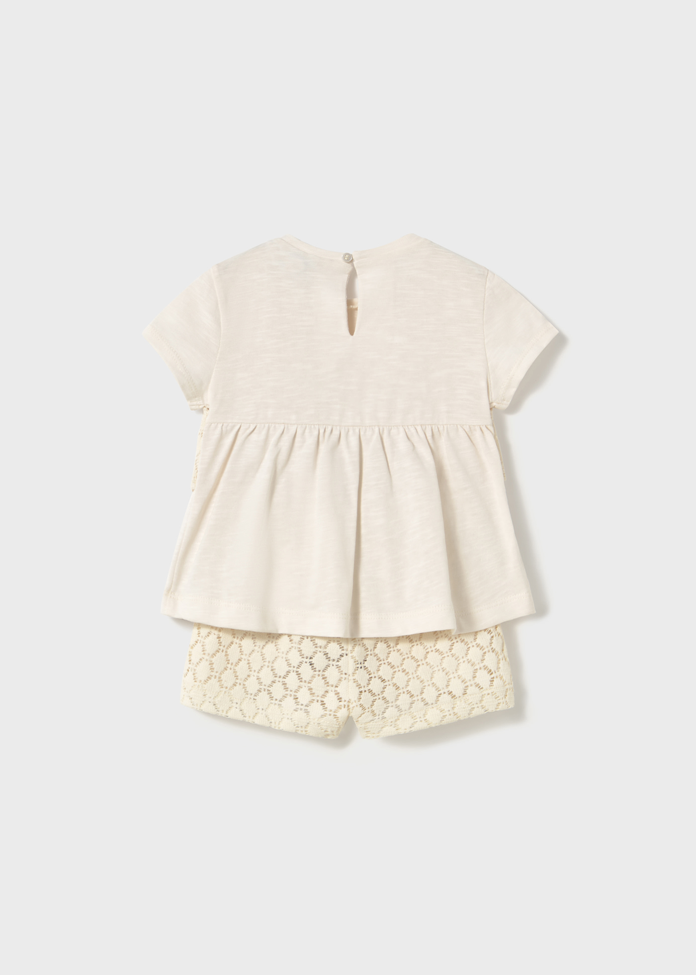 Baby guipure shorts and top set with decorative waistcoat