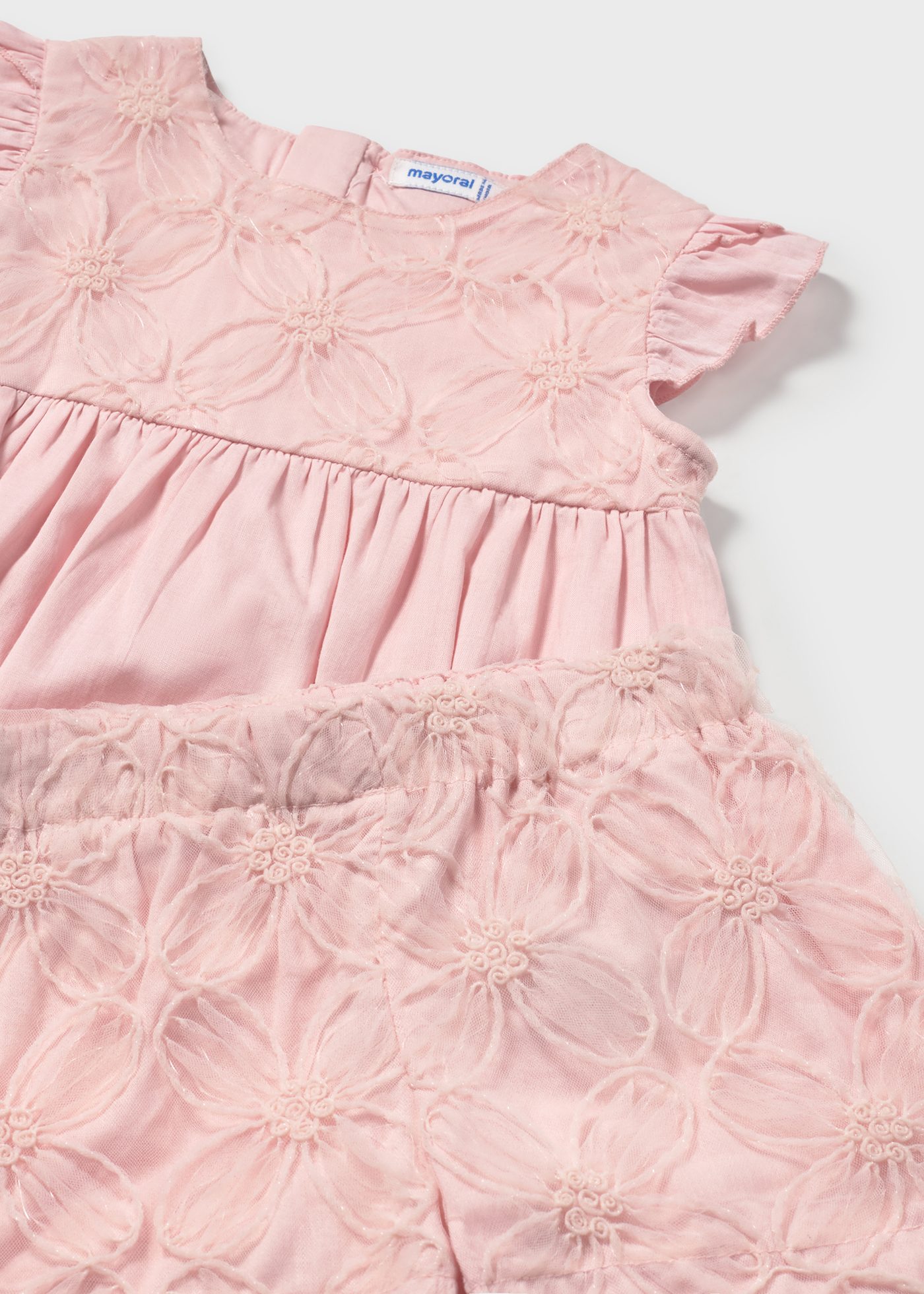 Conjunto short y blusón tul bordado bebé