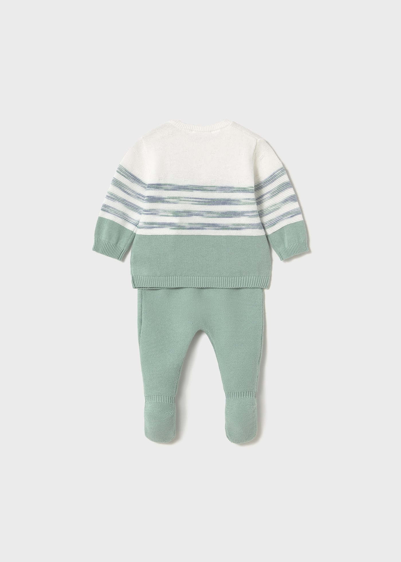 Conjunto calças com pés e camisola tricô recém nascido