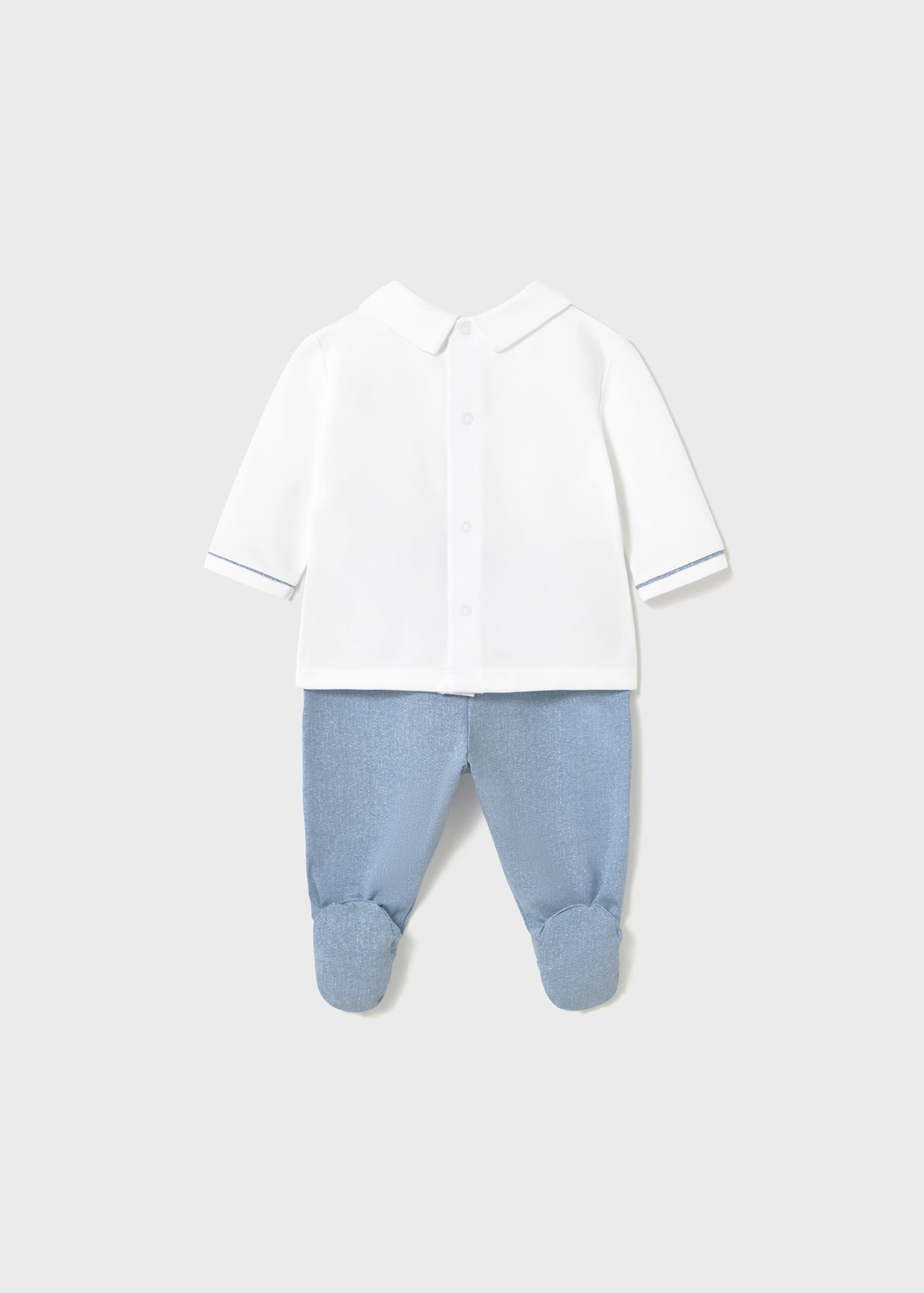 Set pantaloni cu botosei si tricou cu guler nou-nascut
