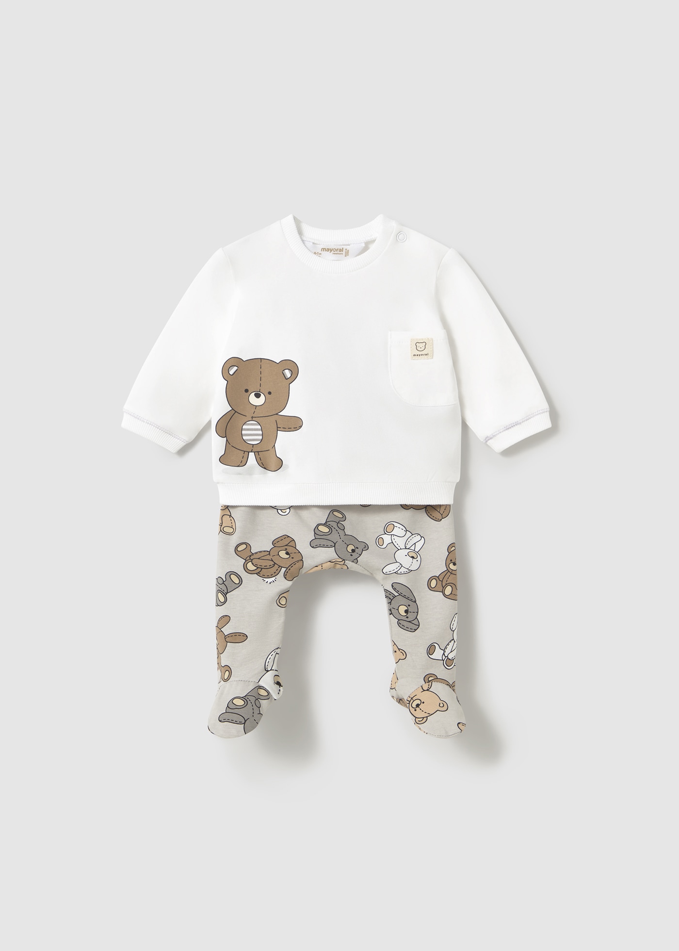 Newborn Bear Print Pants and Hoodie Set