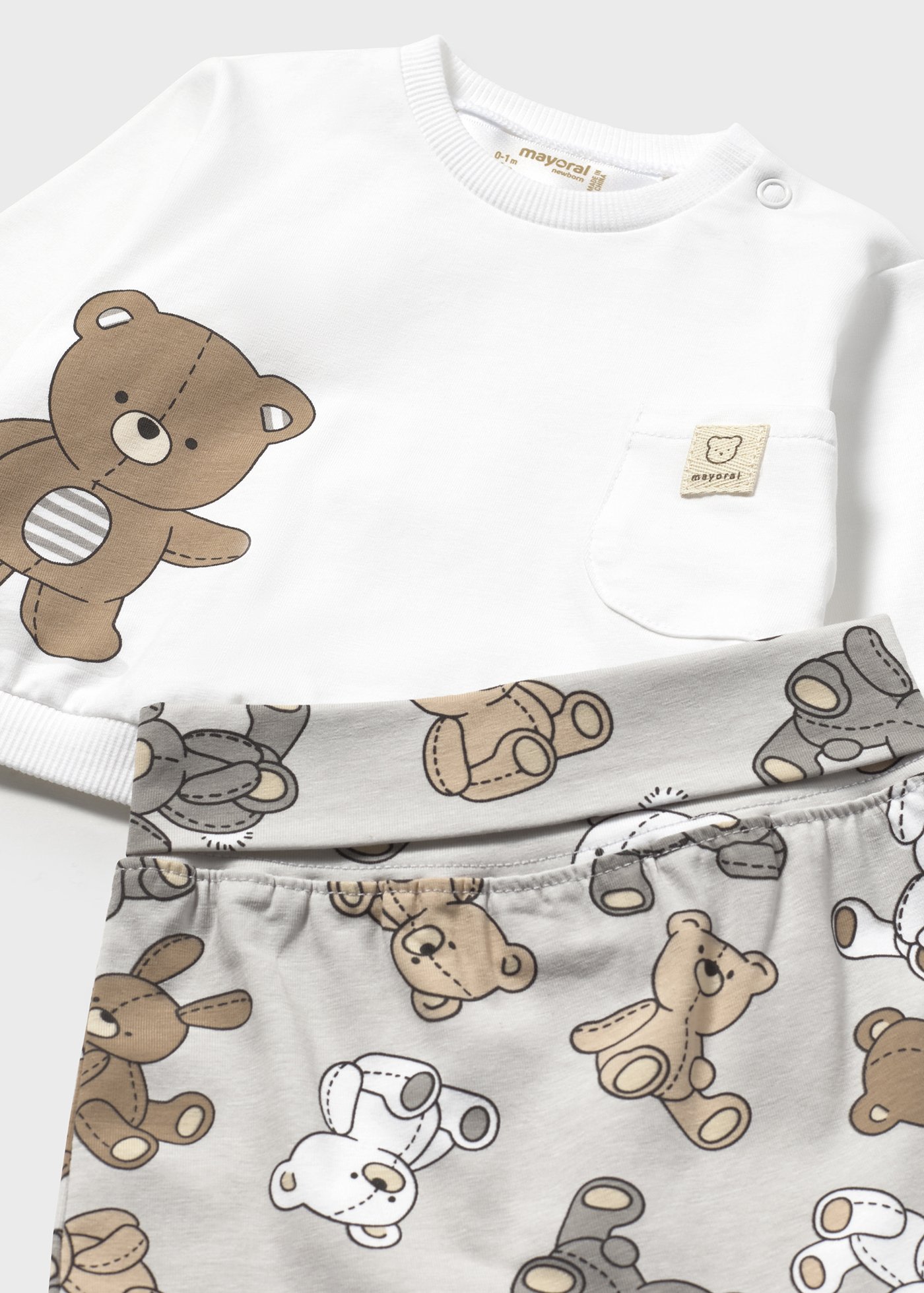 Newborn boy teddy print leggings and top set