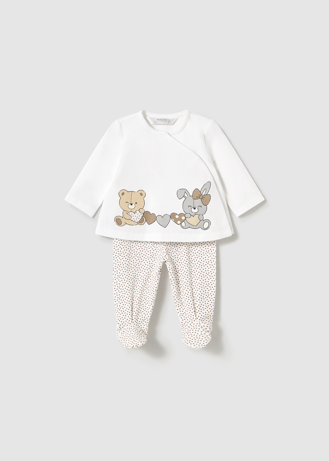 Conjunto calças com pés e camisola recém nascida