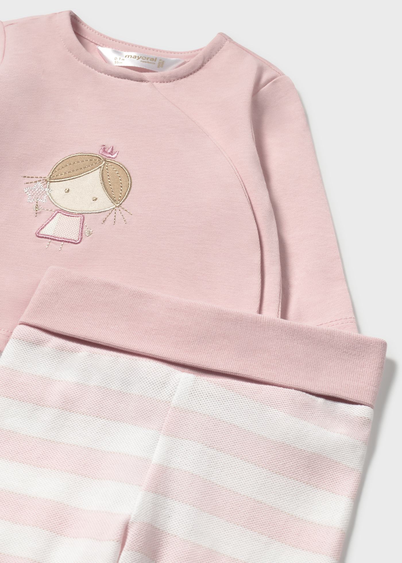 Conjunto calças com pés e camisola recém nascida
