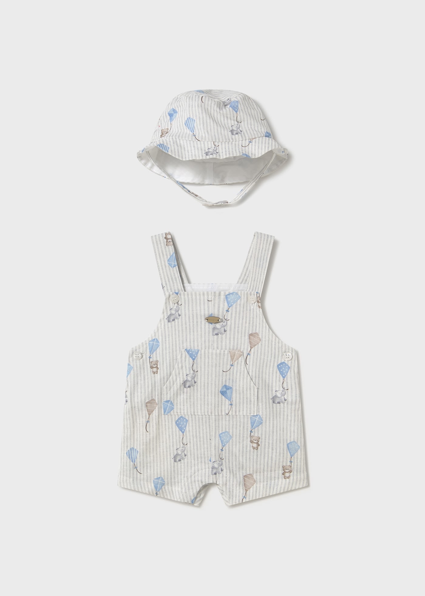 Newborn boy print short dungarees with bonnet