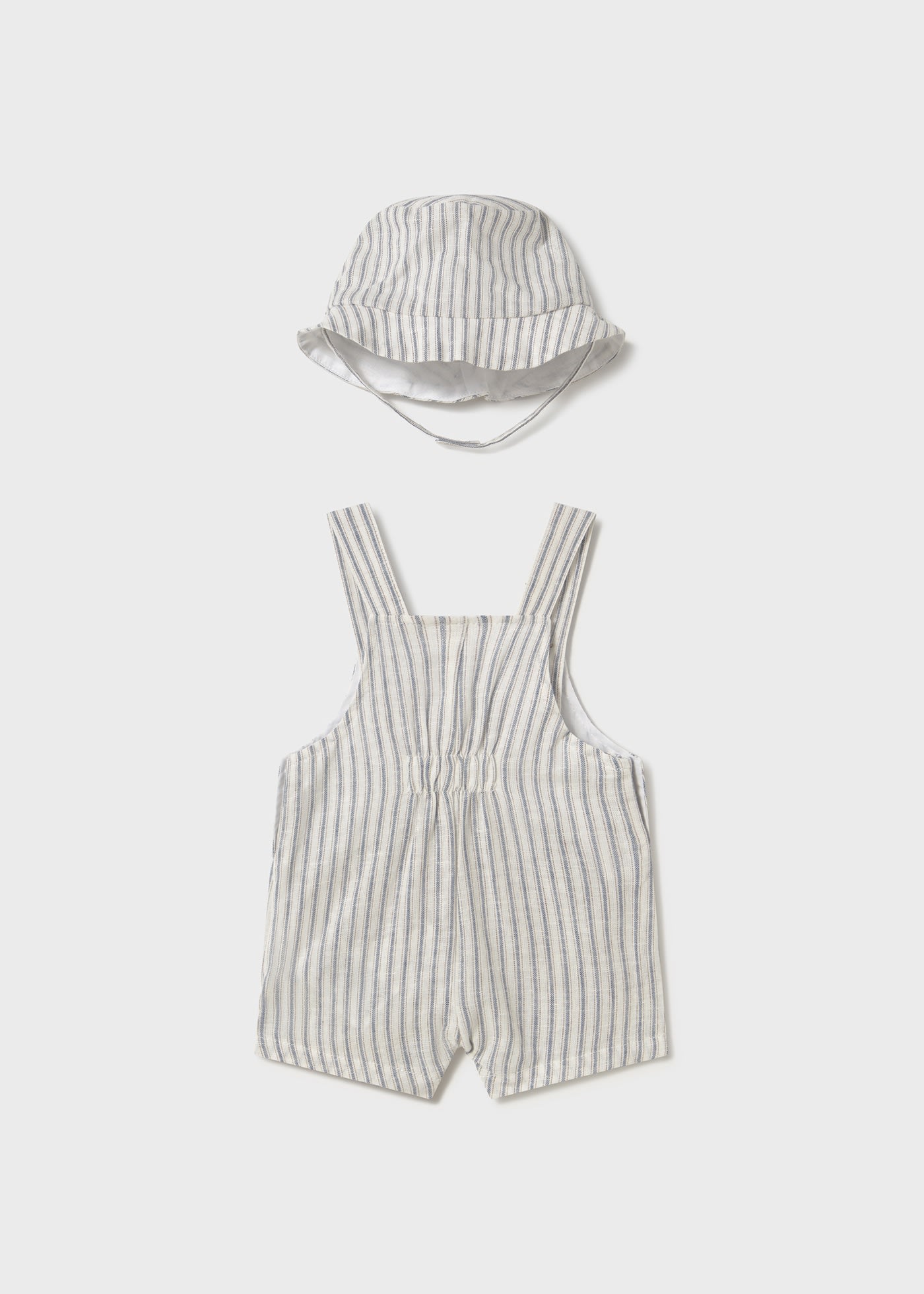 Newborn boy print short dungarees with bonnet