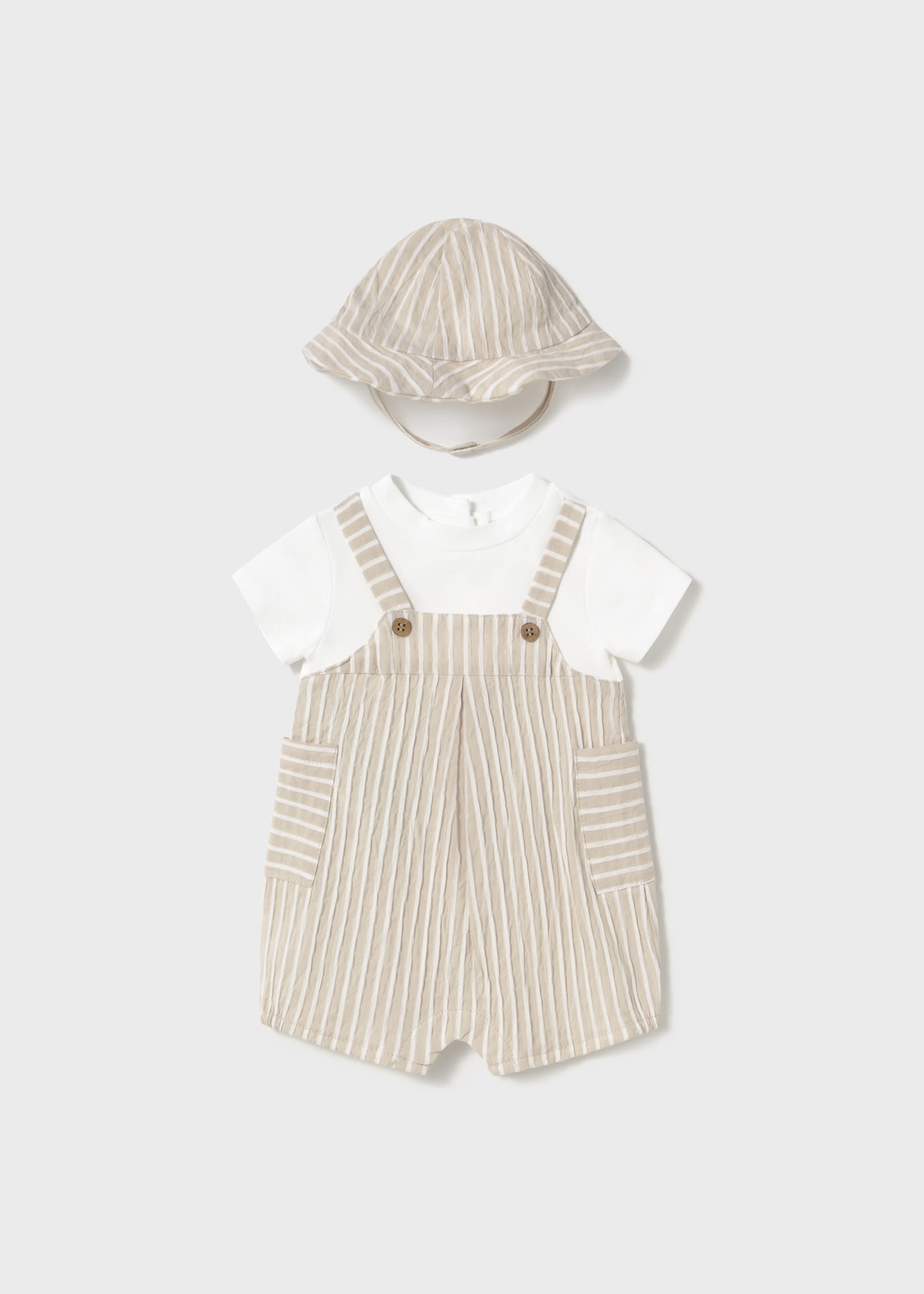 Newborn Striped Simulated Dungaree Romper with Hat