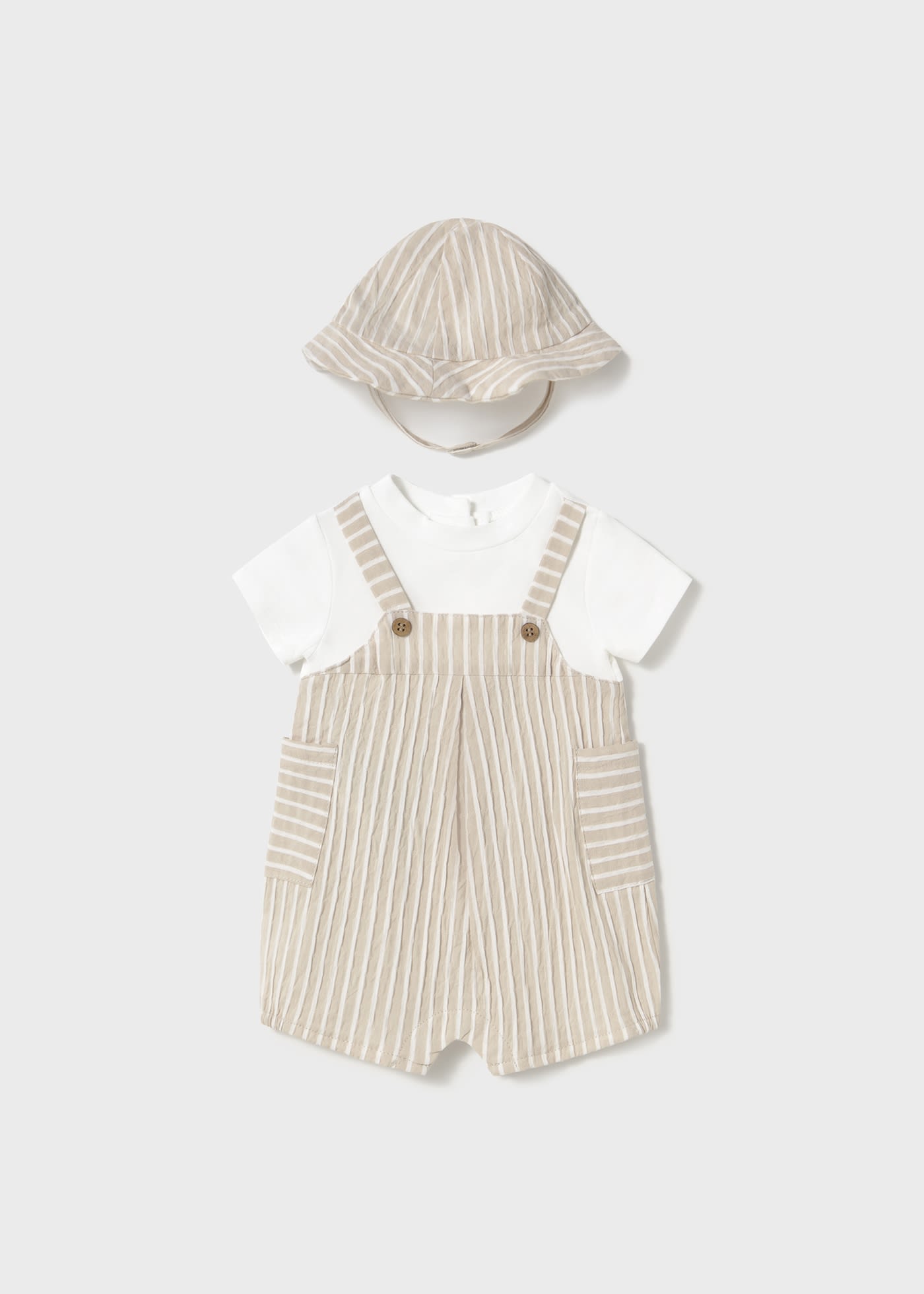 Pagliaccetto finta salopette con cappello a righe neonato