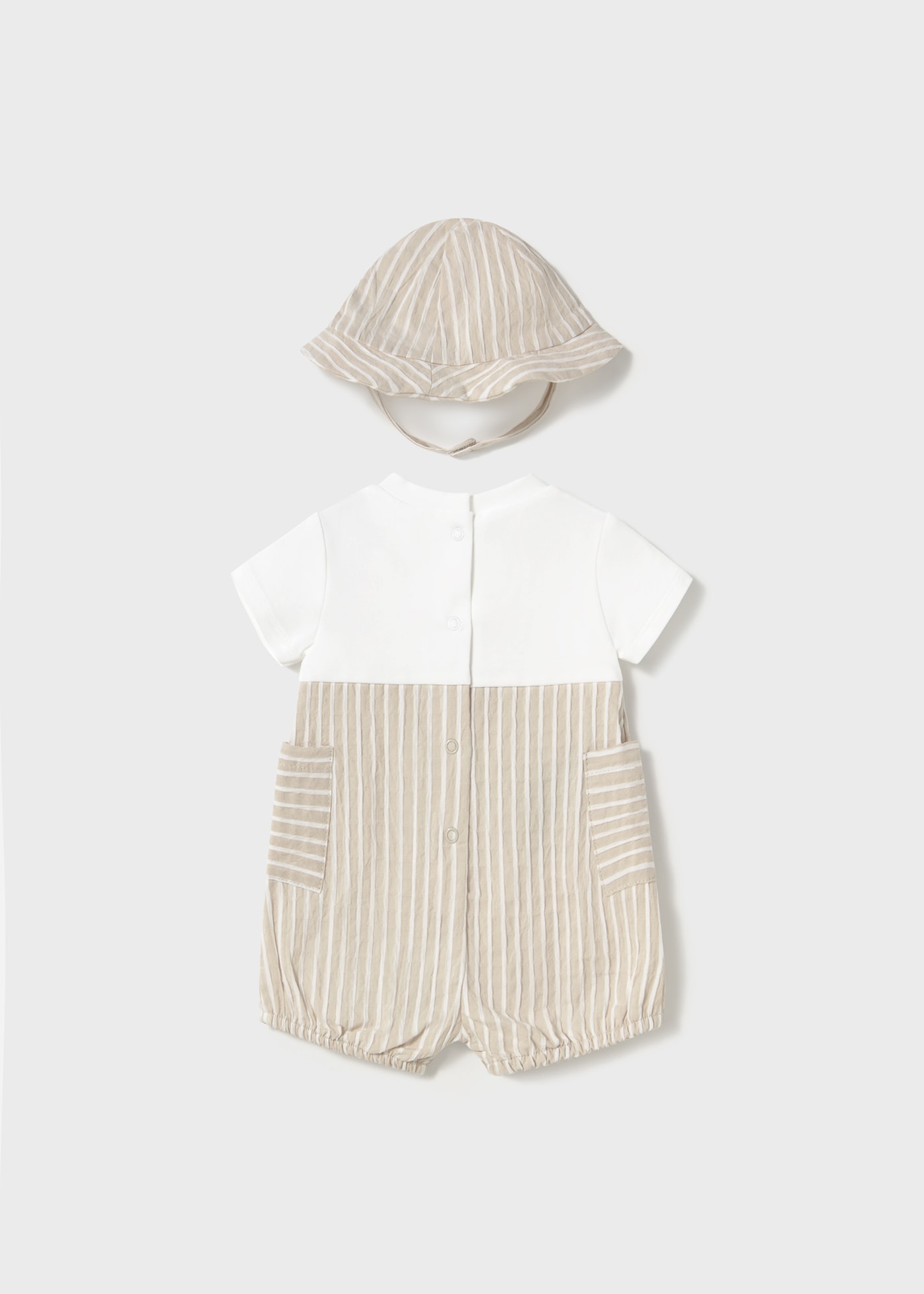 Newborn Striped Simulated Dungaree Romper with Hat