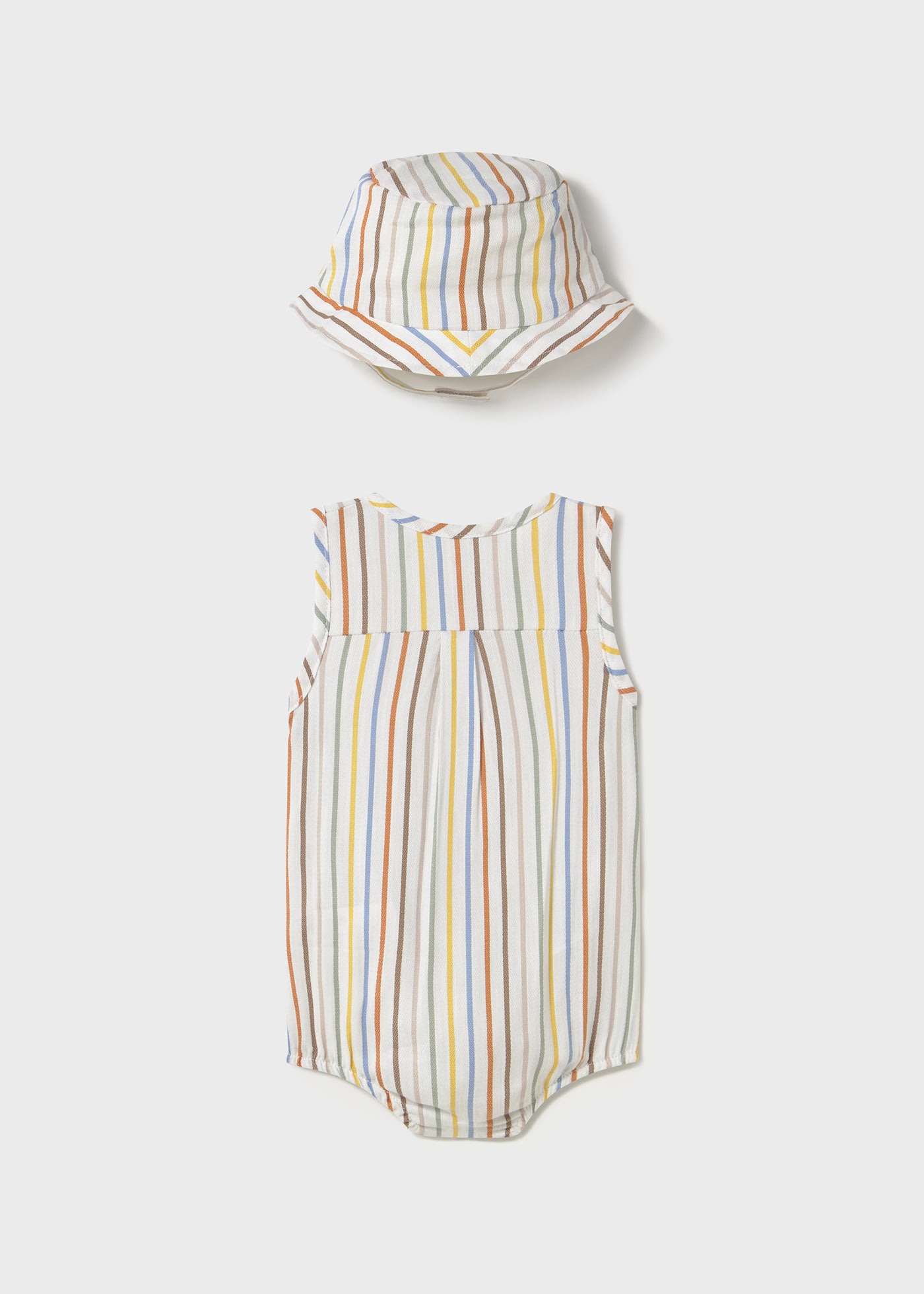 Newborn boy striped romper with bonnet