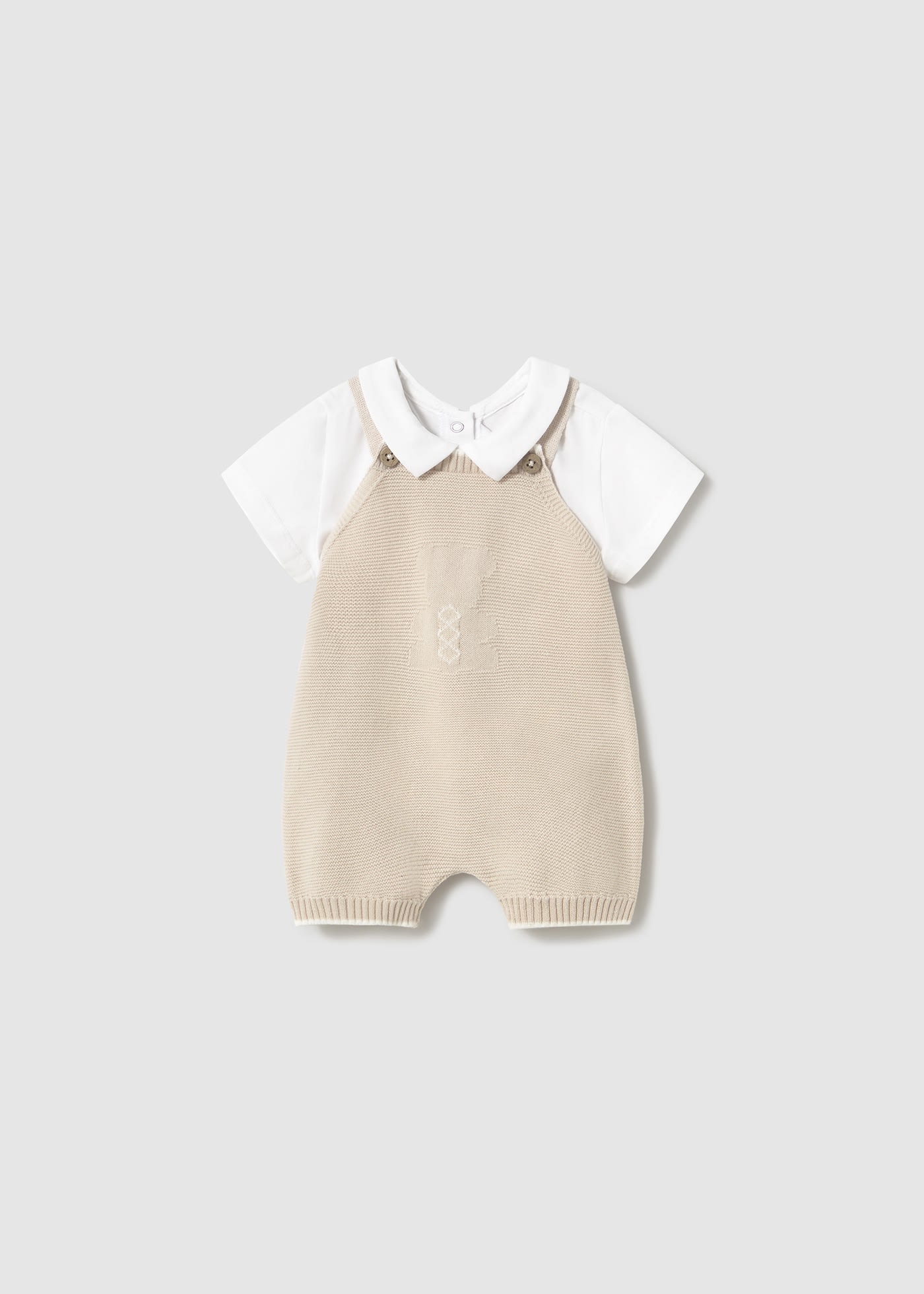 Completo salopette tricot e maglietta neonato