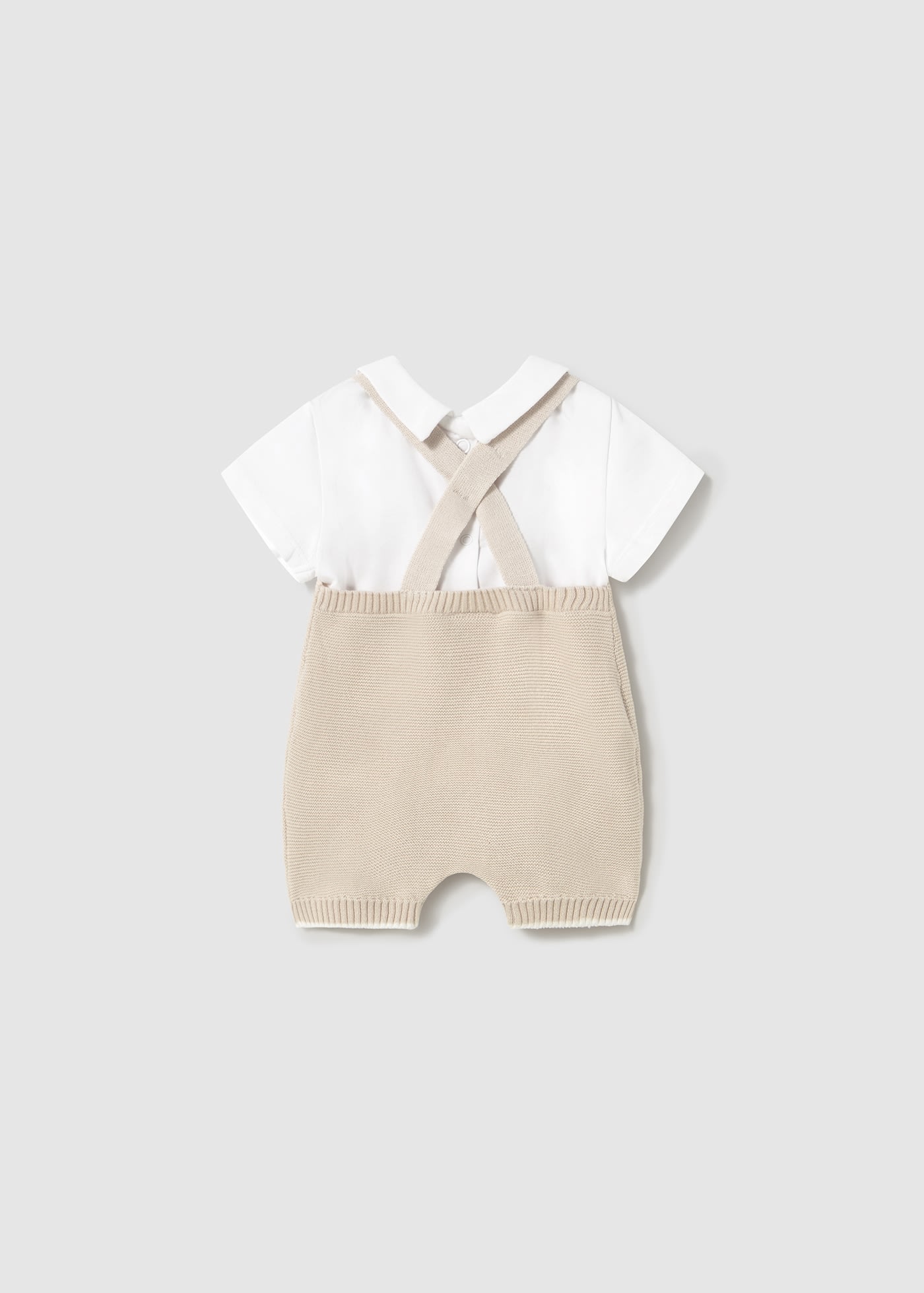 Completo salopette tricot e maglietta neonato